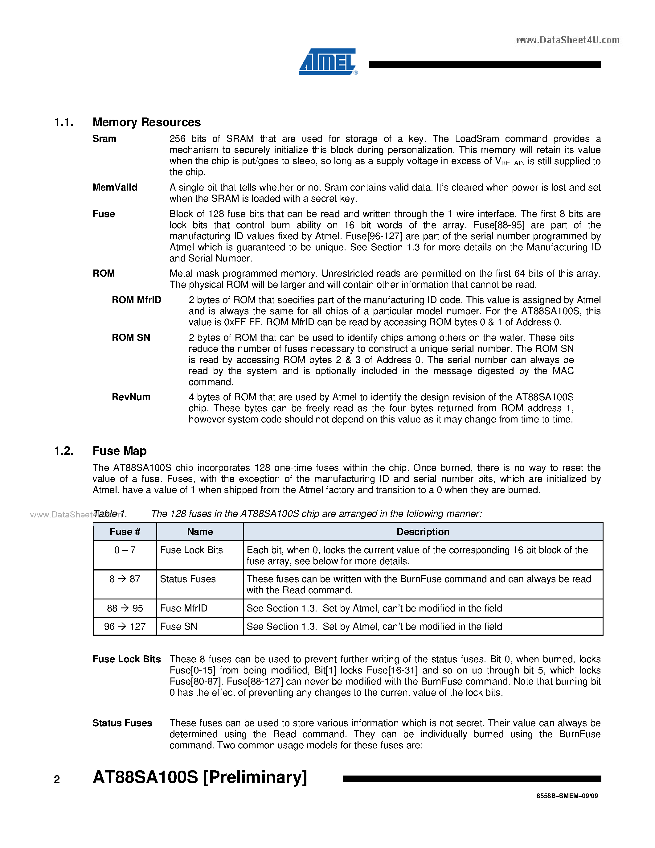 Datasheet AT88SA100S - Battery Authentication Chip page 2