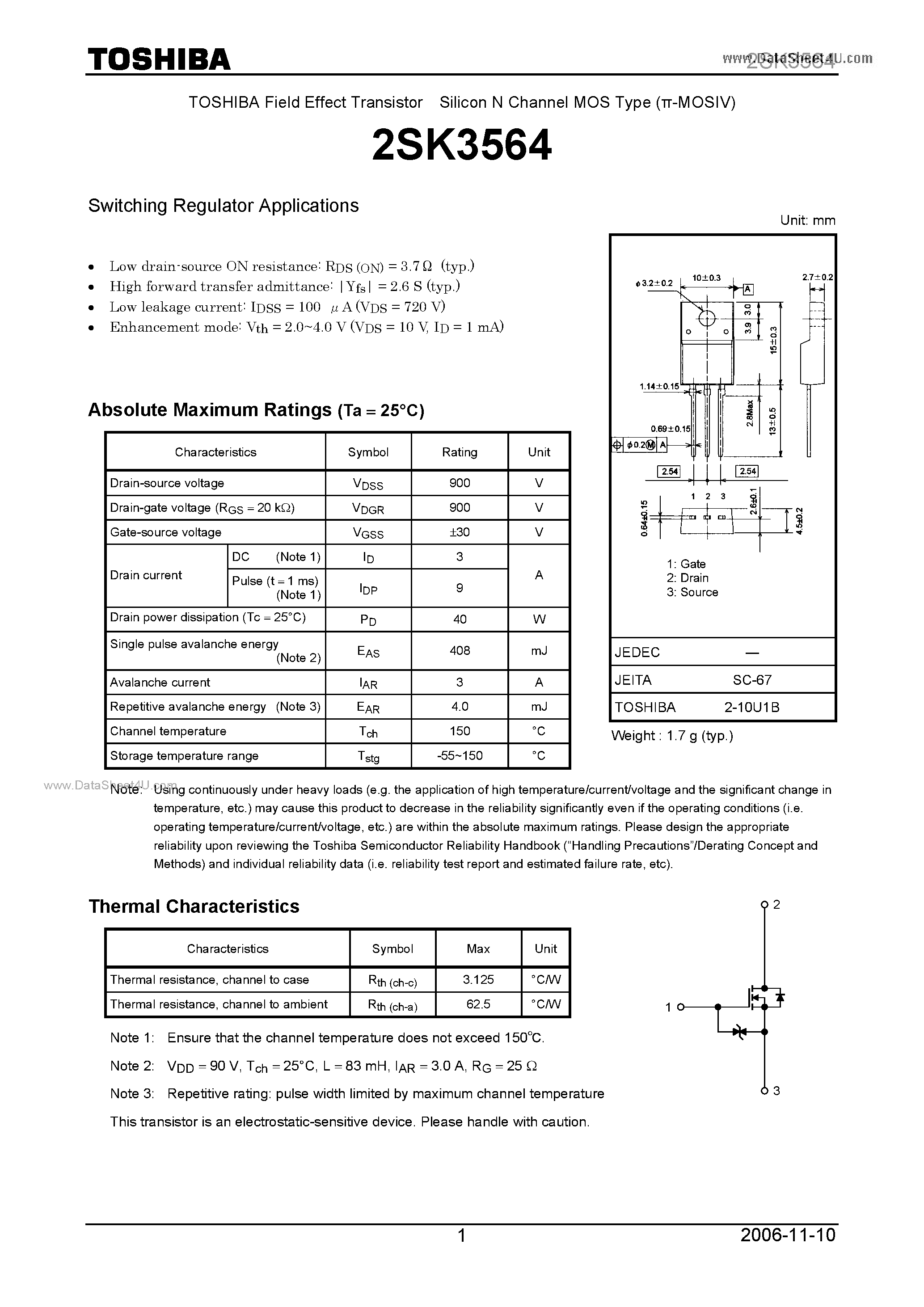 Даташит на микросхему K3564 страница 1 Даташит K3564 - Search -----> 2SK3564 страница 1