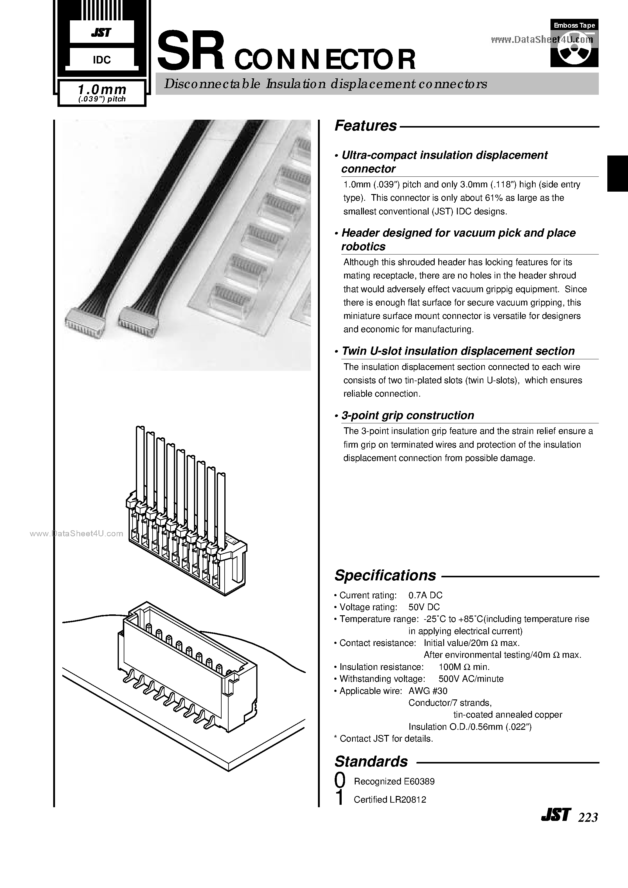Даташит на микросхему SM11B-SRSS-TB страница 1 Даташит SM11B-SRSS-TB - Disconnectable Insulation displacement connectors страница 1