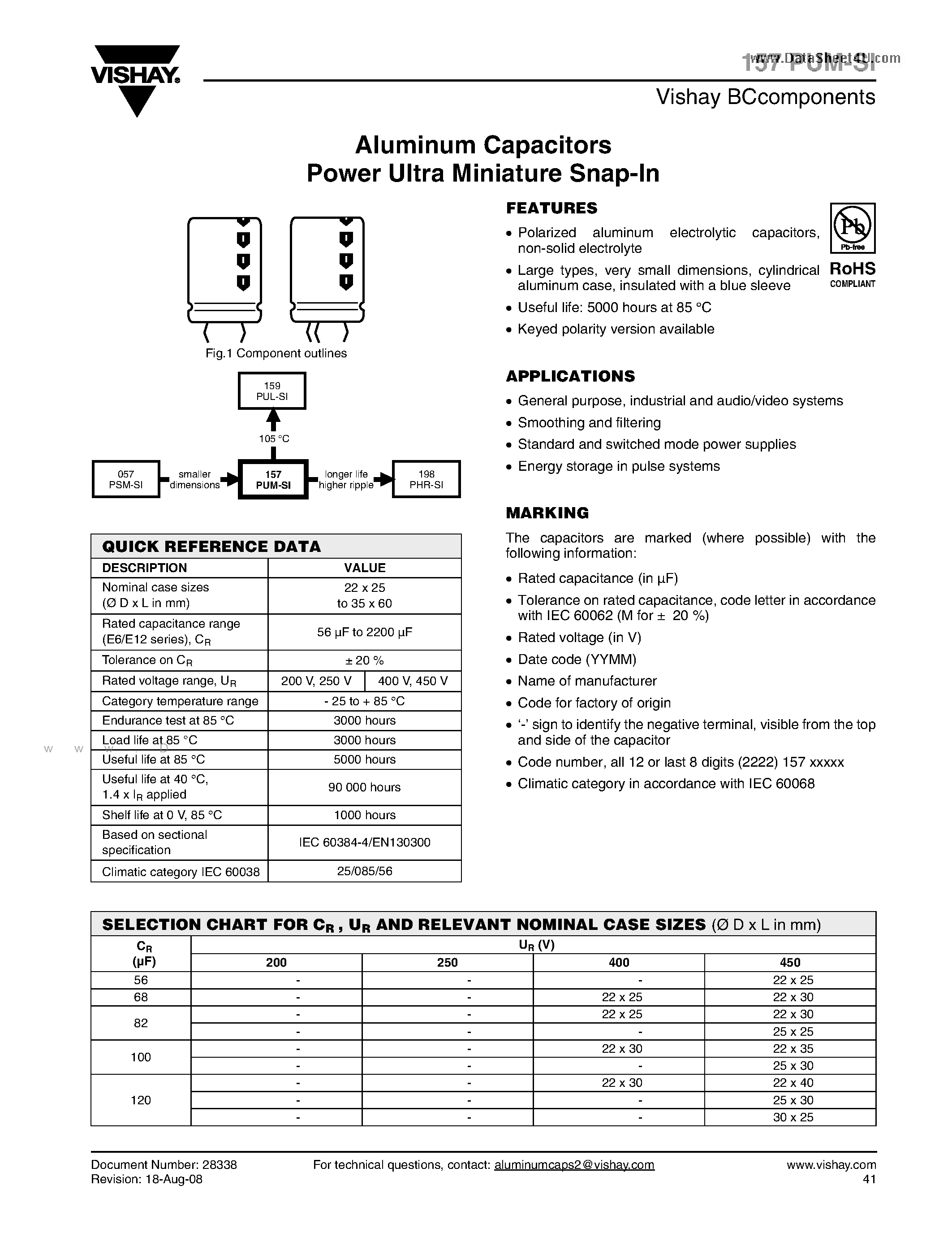 Datasheet 157PUM-SI - Aluminum Capacitors Power Ultra Miniature Snap-In page 1