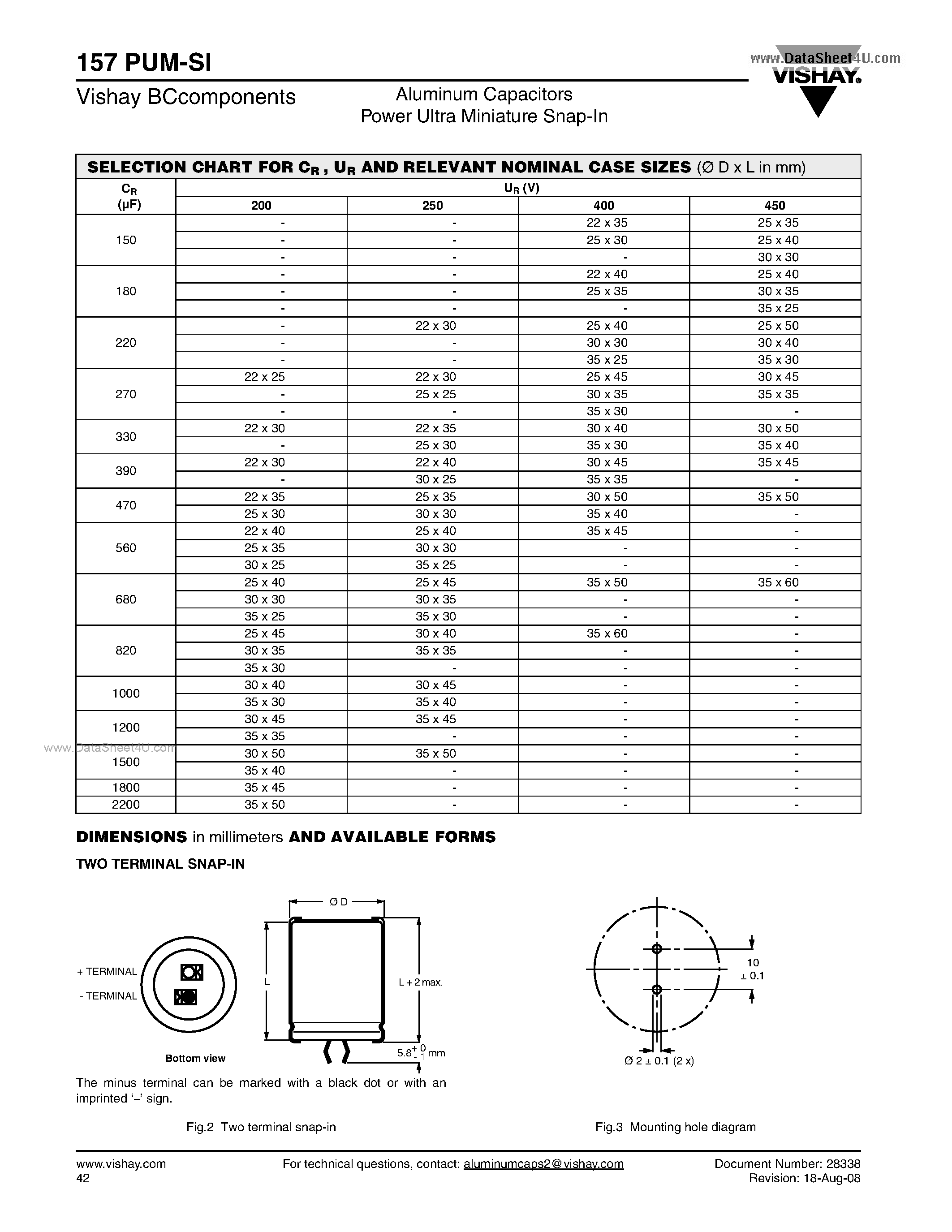 Datasheet 157PUM-SI - Aluminum Capacitors Power Ultra Miniature Snap-In page 2