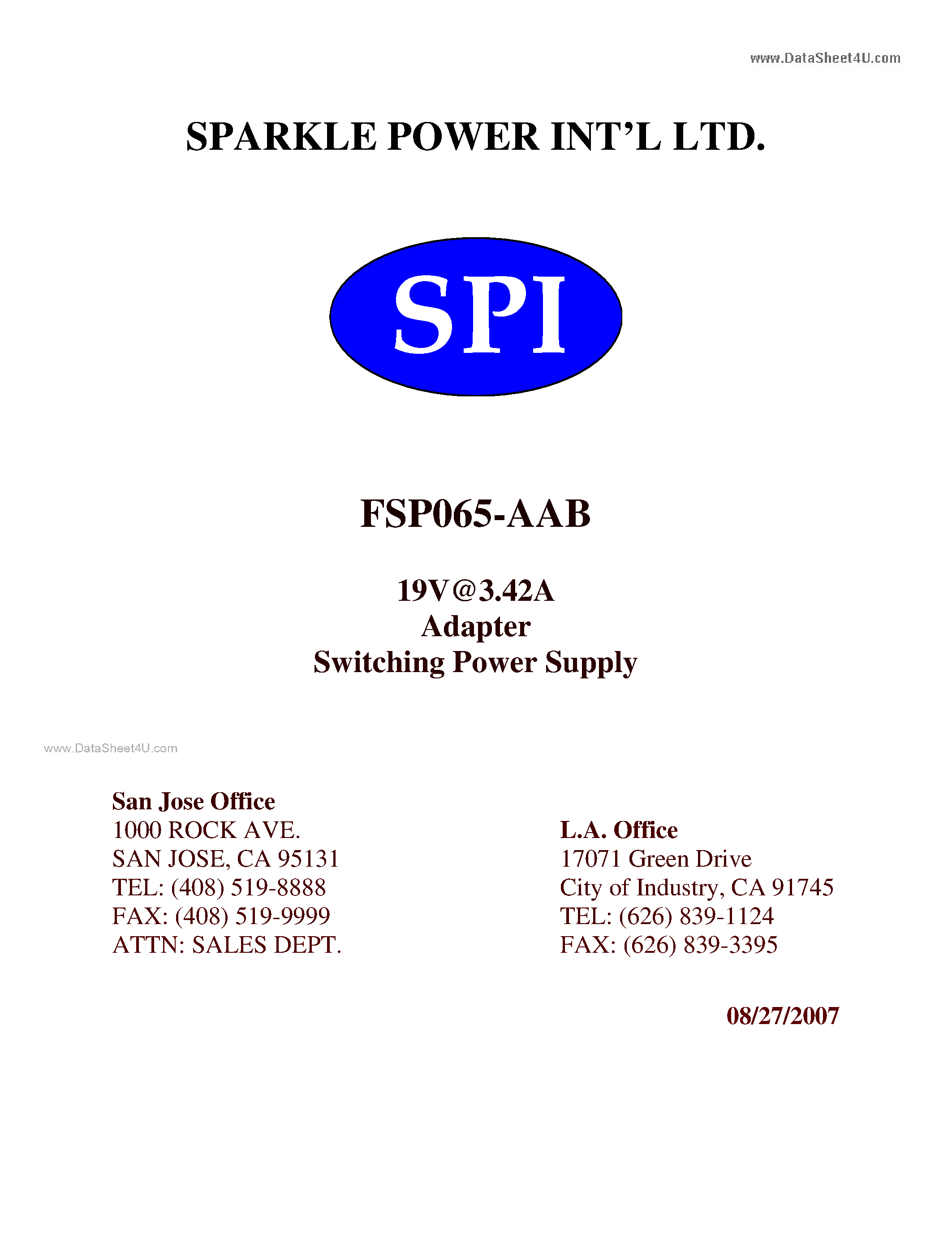 Даташит на микросхему FSP065-AAB страница 1 Даташит FSP065-AAB - Switching Power Supply страница 1