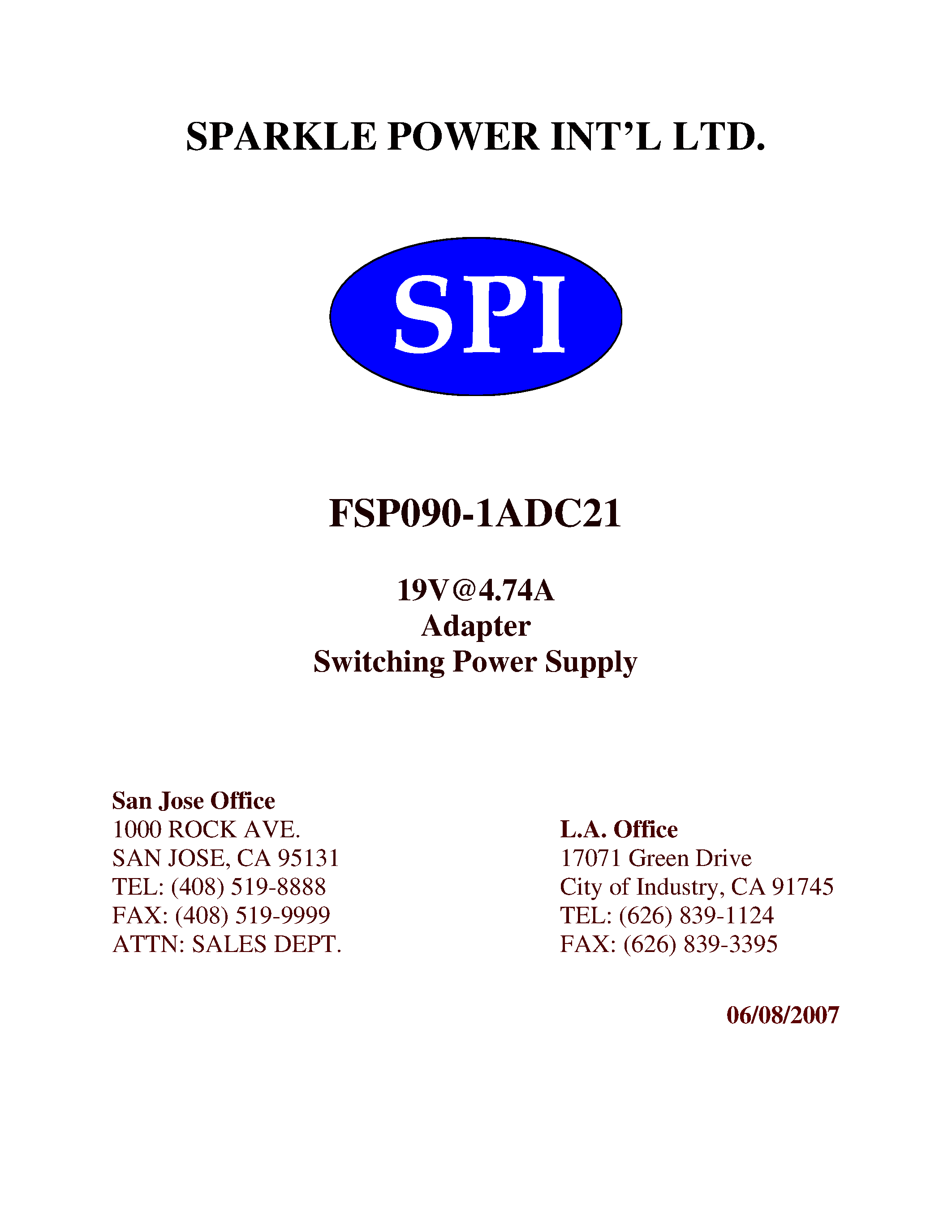 Даташит FSP090-1ADC21 - Switching Power Supply страница 1
