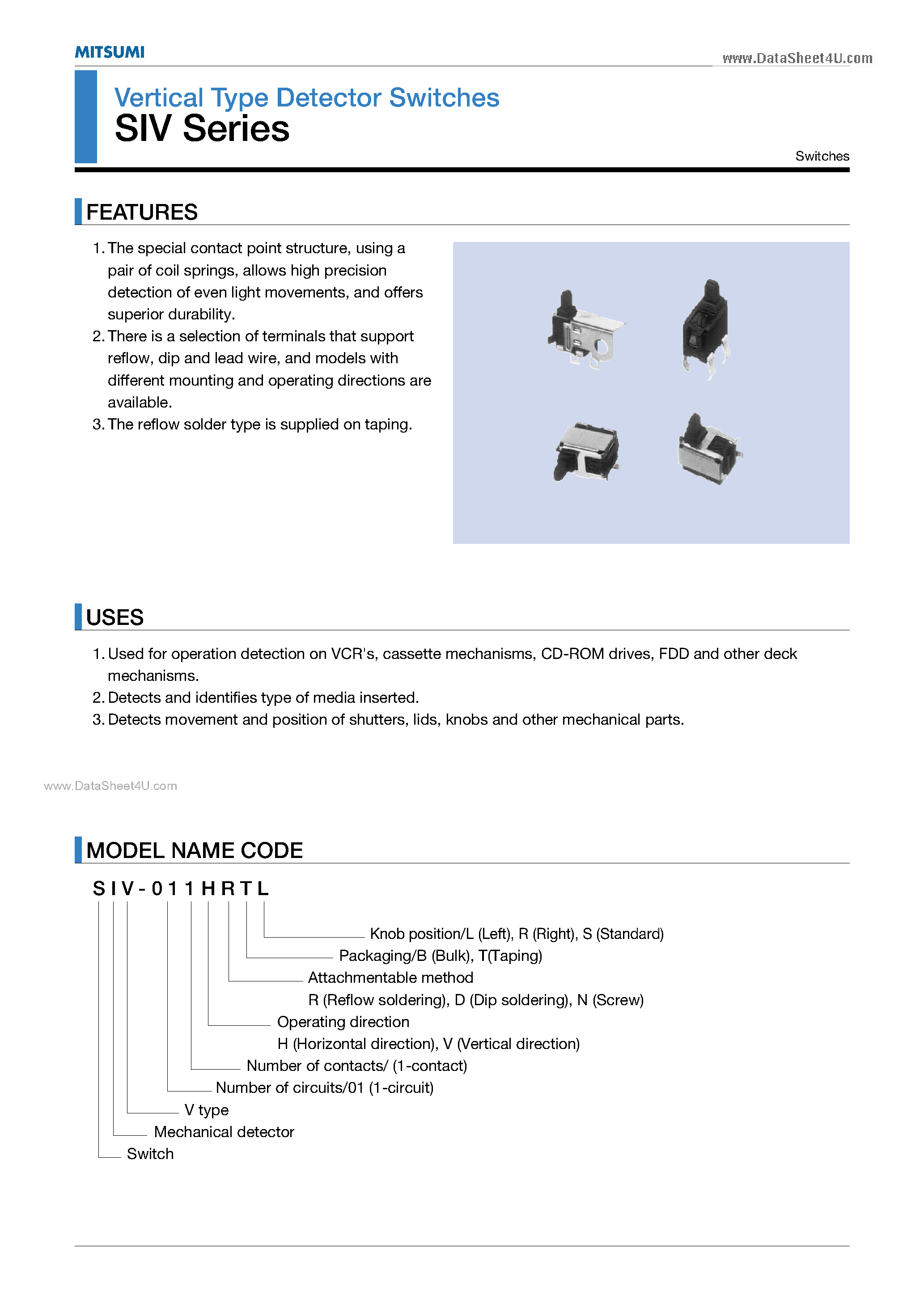 Даташит на микросхему SIV страница 1 Даташит SIV - Vertical Type Detector Switches страница 1