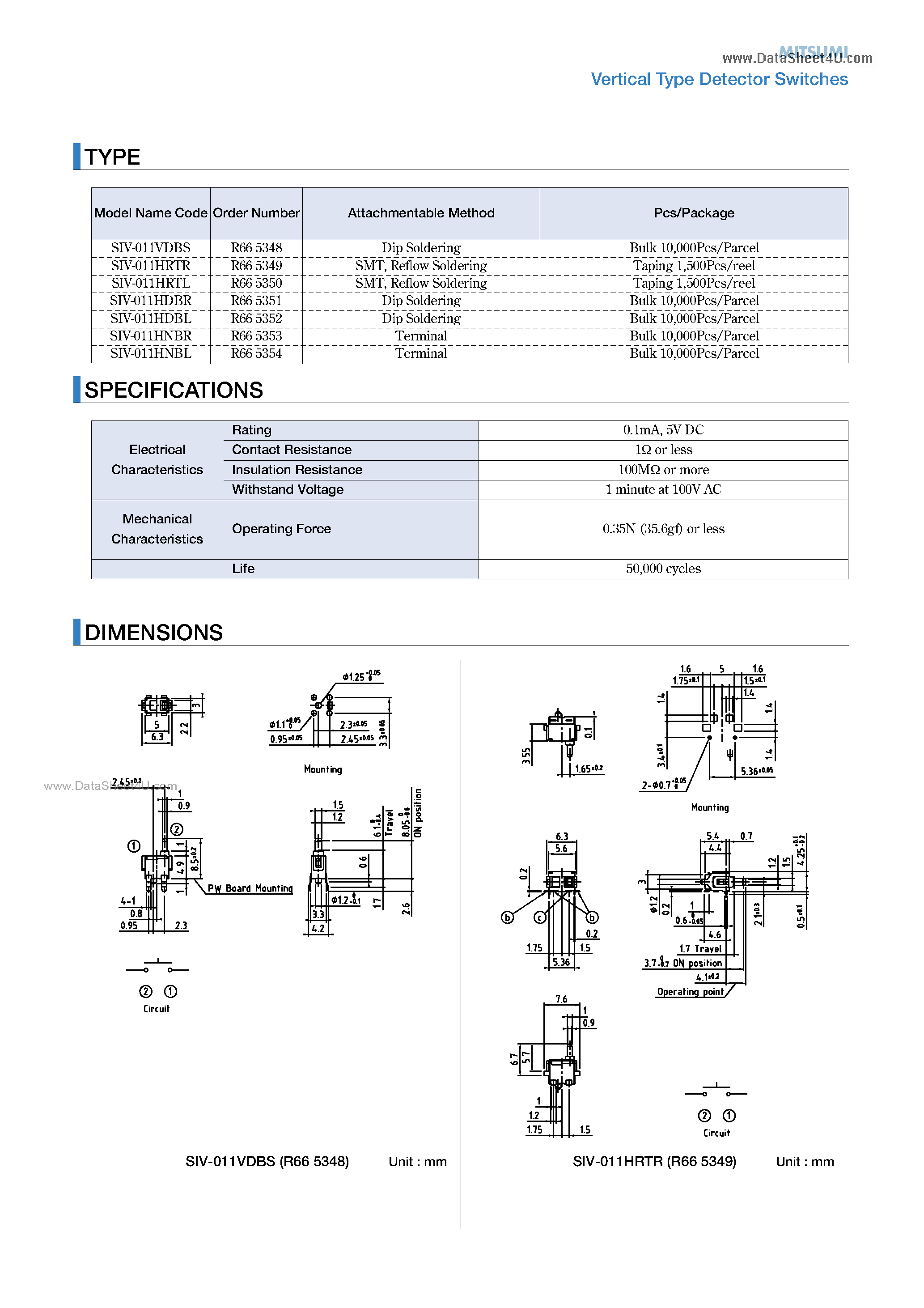 Даташит на микросхему SIV страница 2 Даташит SIV - Vertical Type Detector Switches страница 2
