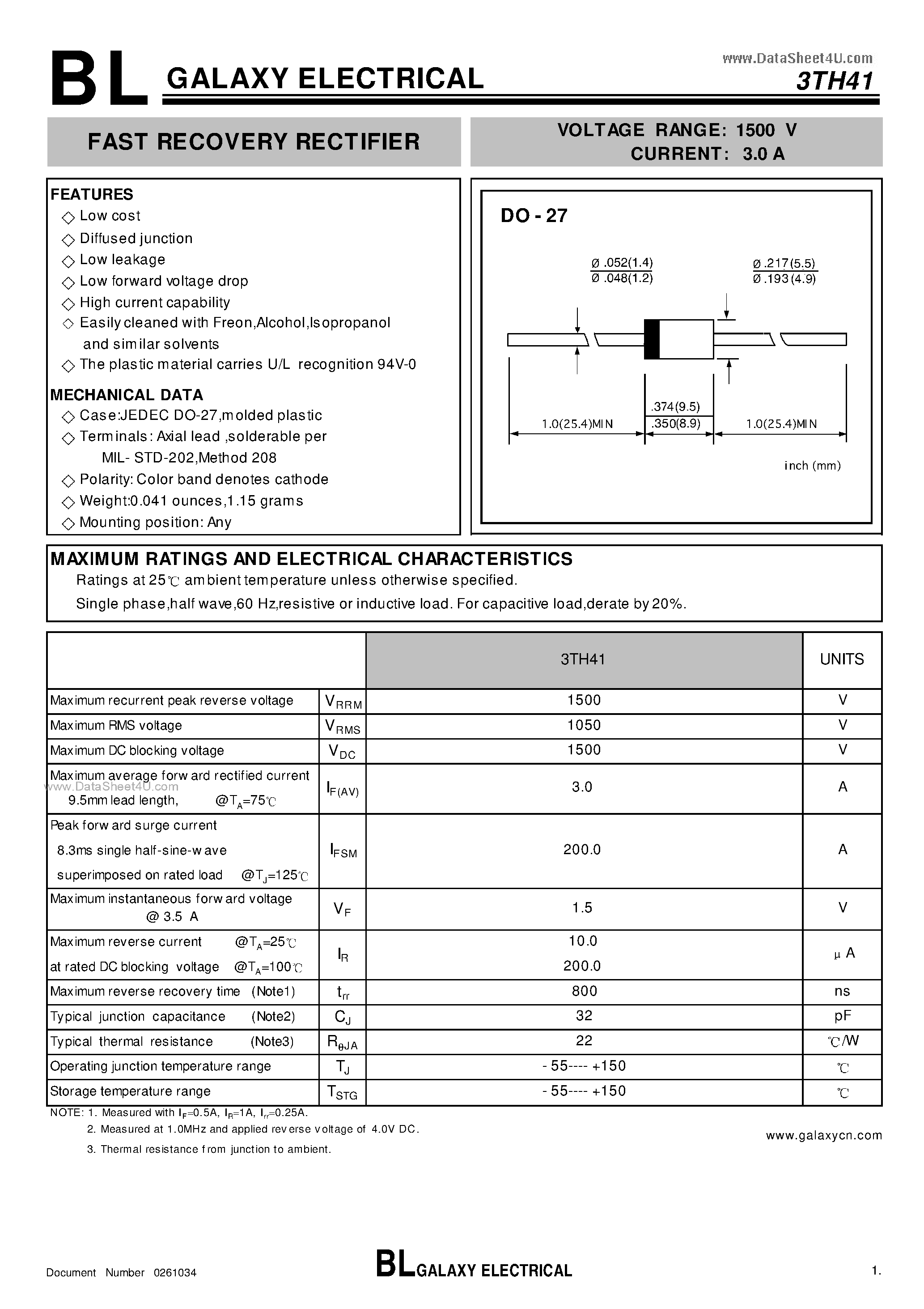 Datasheet 3TH41 page 1 Datasheet 3TH41 - FAST RECOVERY RECTIFIER page 1