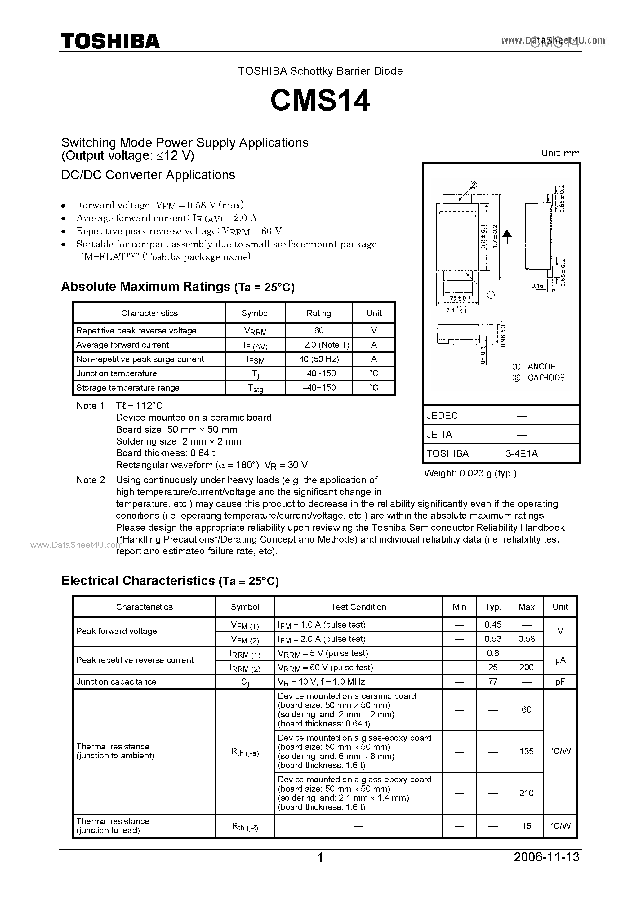 Даташит на микросхему CMS14 страница 1 Даташит CMS14 - Switching Mode Power Supply Applications страница 1
