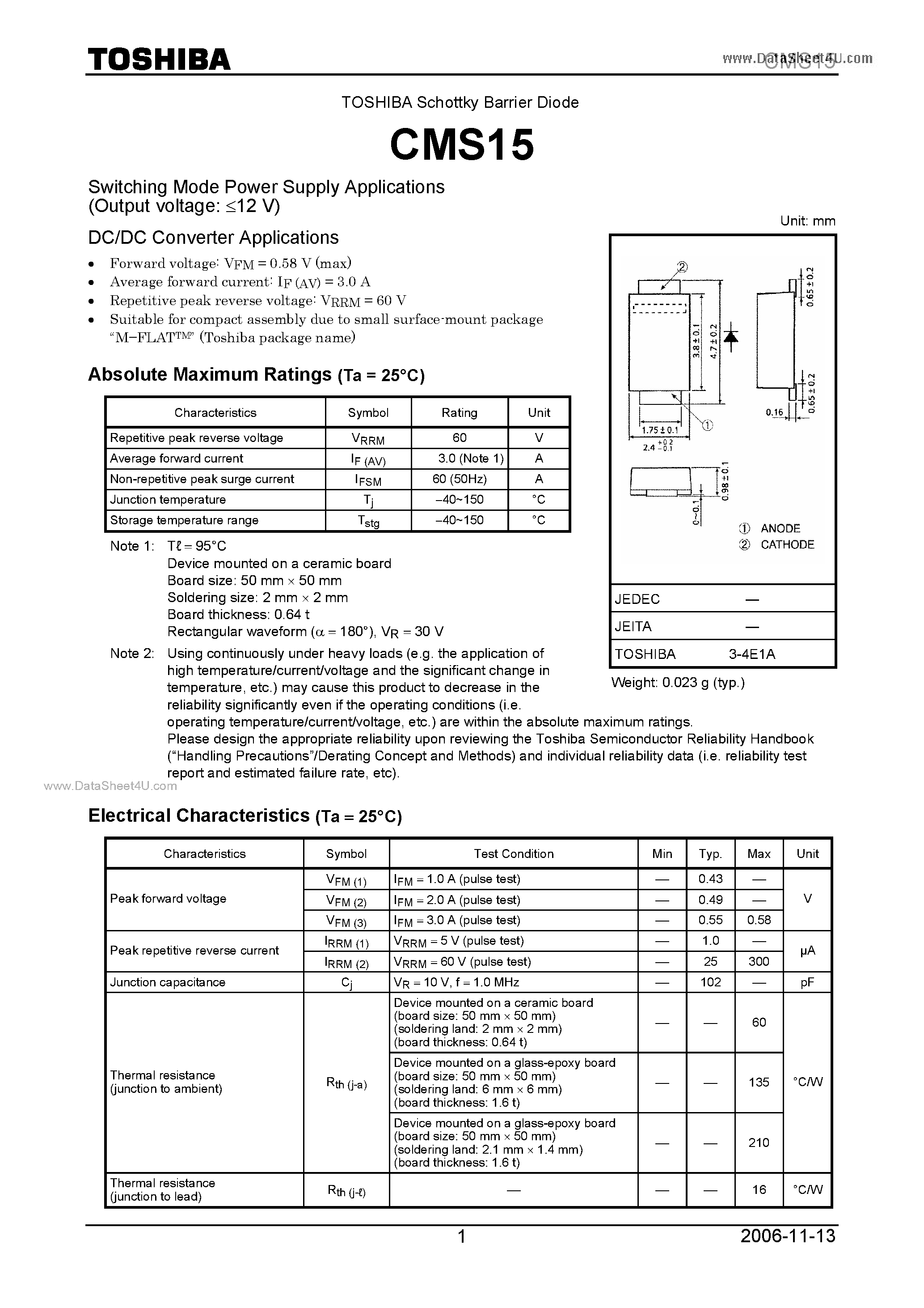 Даташит на микросхему CMS15 страница 1 Даташит CMS15 - Switching Mode Power Supply Applications страница 1