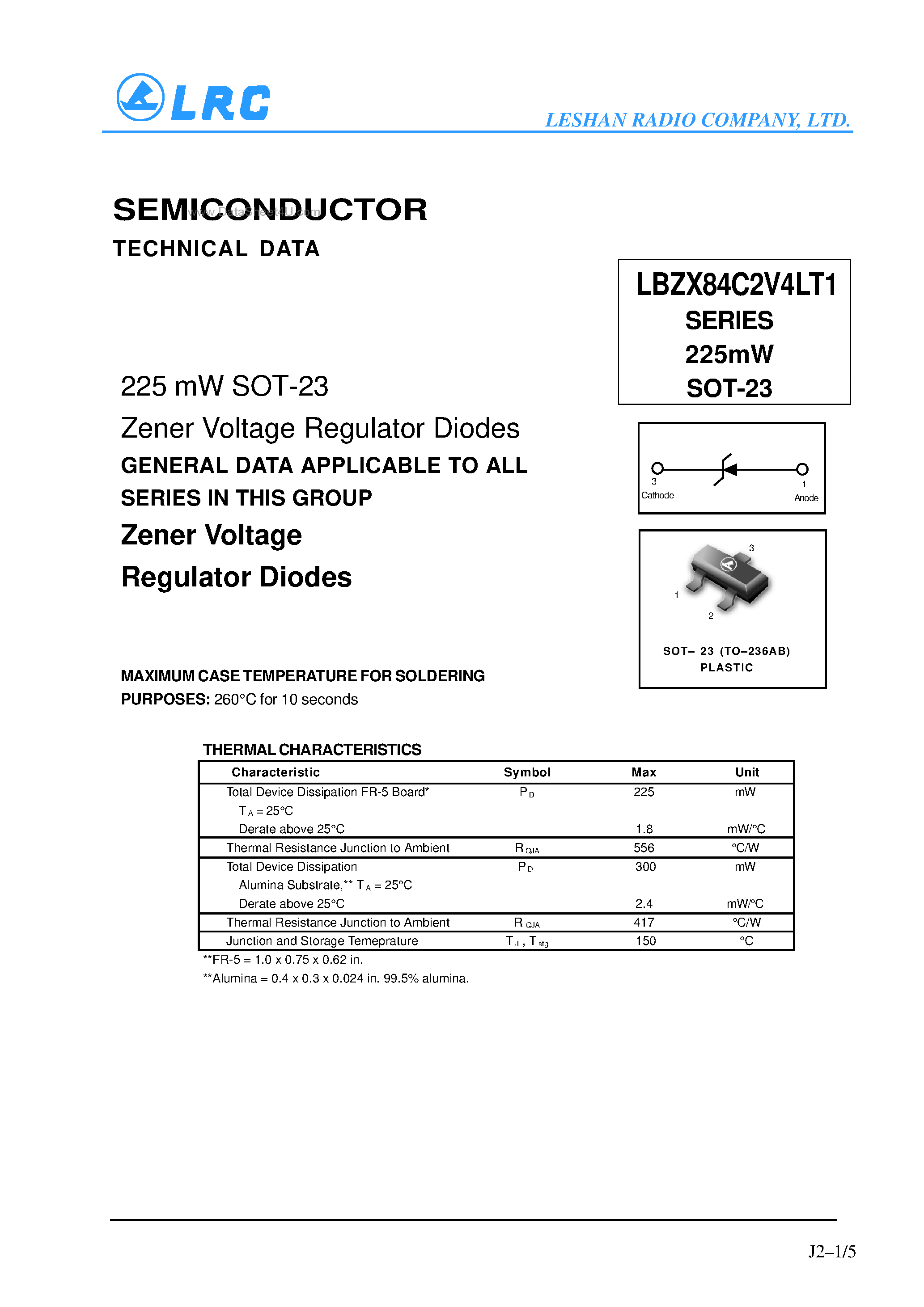 Даташит LBZX84C10LT - Zener Voltage Regulator Diodes страница 1