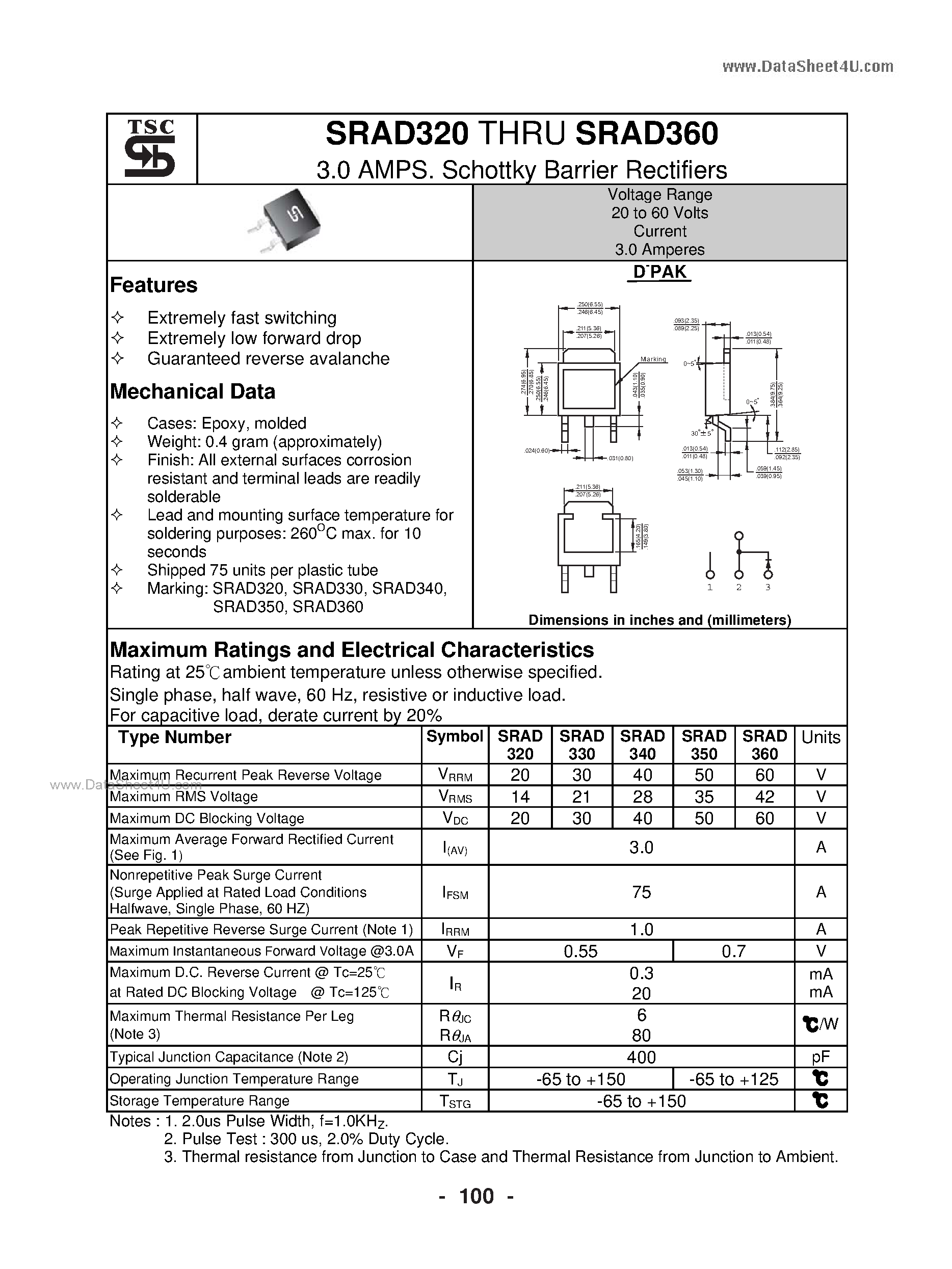 Datasheet SRAD320 - (SRAD320 - SRAD360) Schottky Barrier Rectifiers page 1