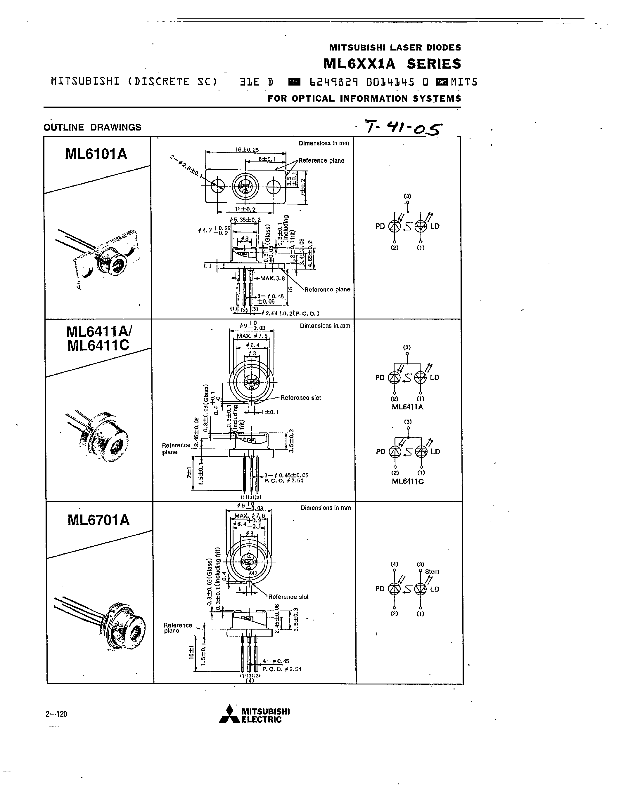 Даташит на микросхему ML6411A страница 2 Даташит ML6411A - (ML6101A - ML6701A) AIGaAs Laser Diodes emitting light beams around 780nm wavelength страница 2