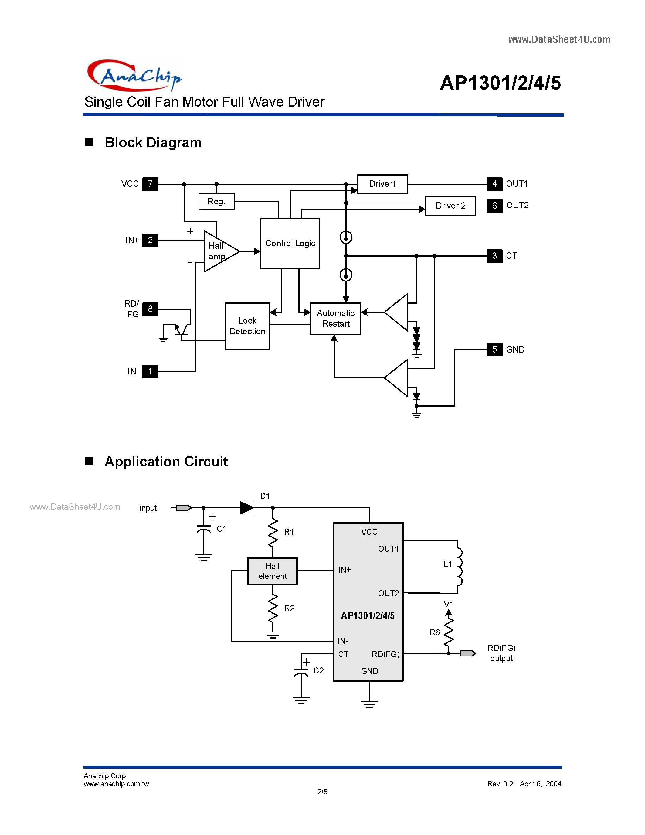 Datasheet AP1301 - (AP1301 - AP1305) Single Coil Fan Motor Full Wave Driver page 2