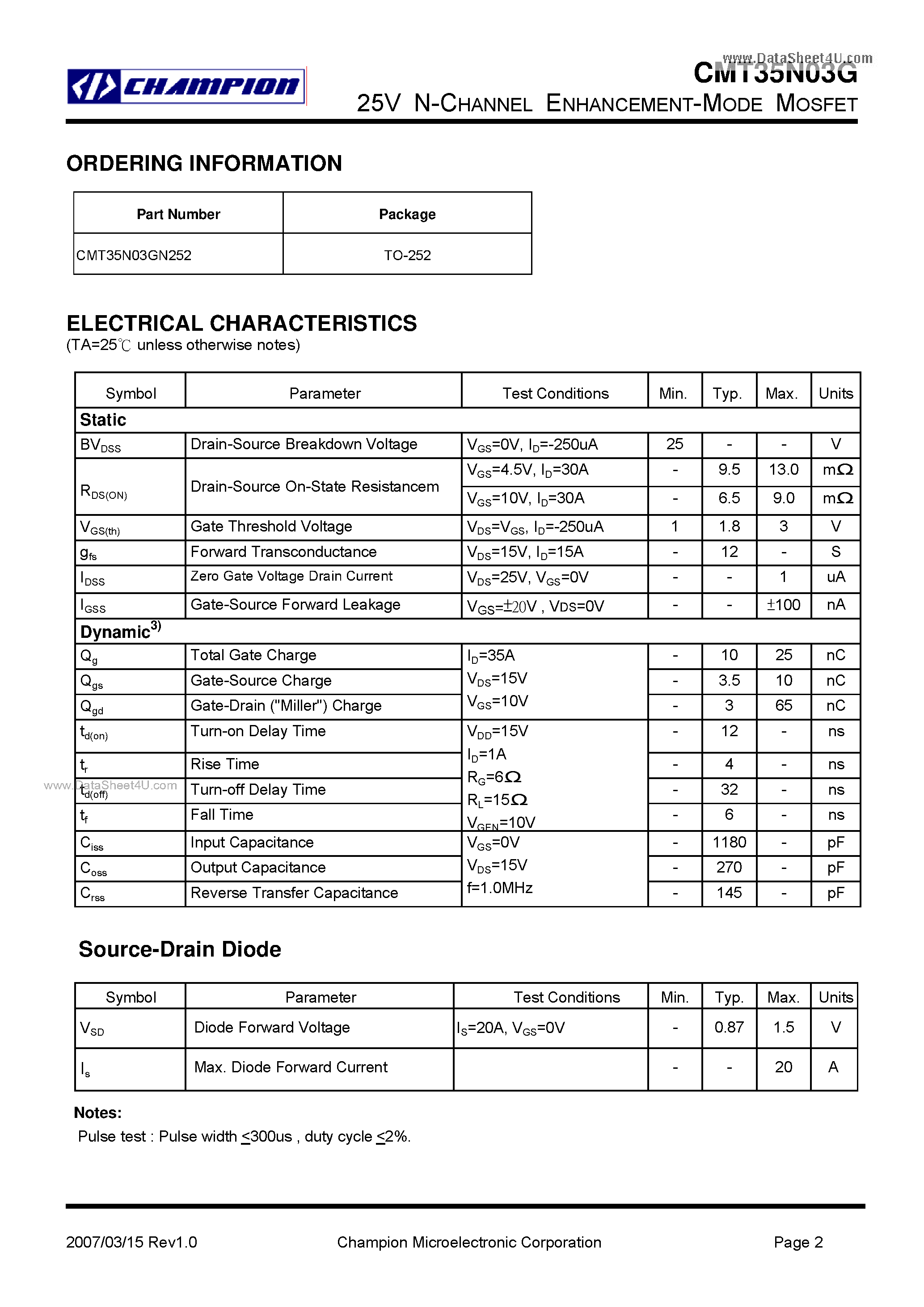 Datasheet CMT35N03G - 25V N-CHANNEL ENHANCEMENT-MODE MOSFET page 2