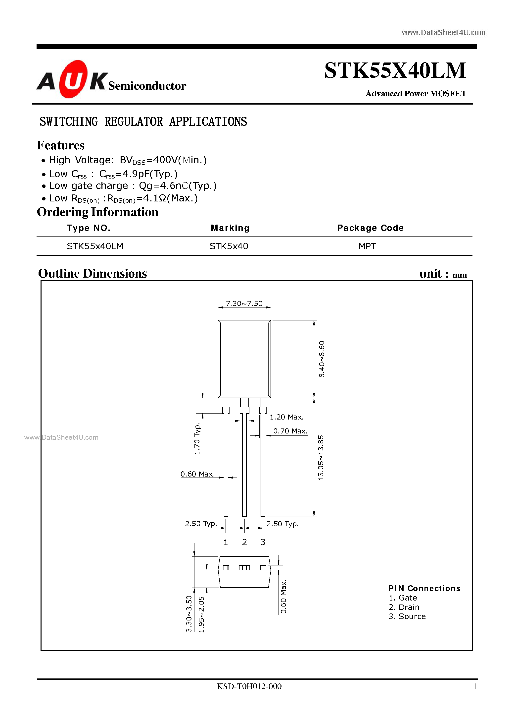 Datasheet STK55X40LM - Advanced Power MOSFET page 1