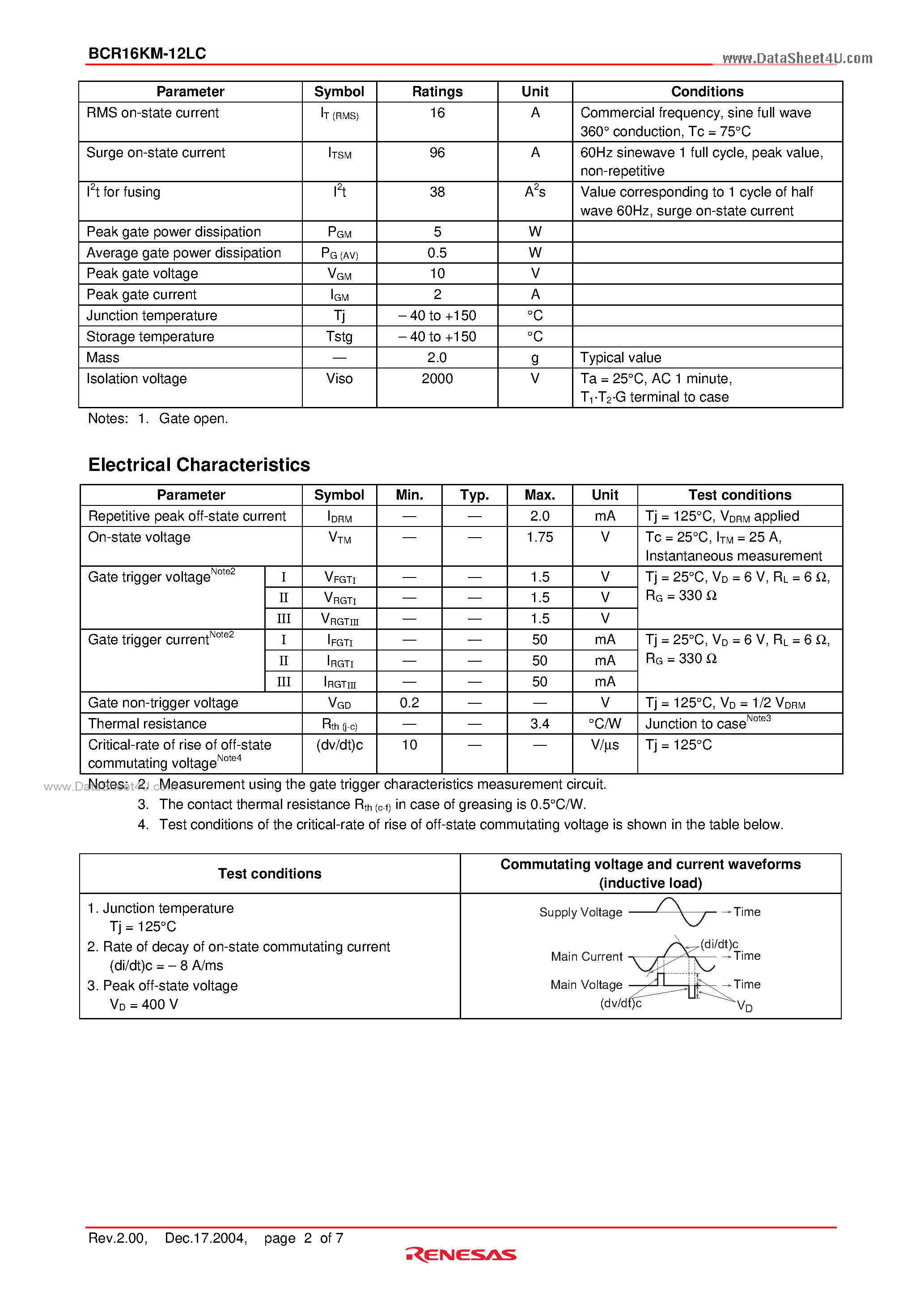 Datasheet BCR16KM-12LC - Triac page 2