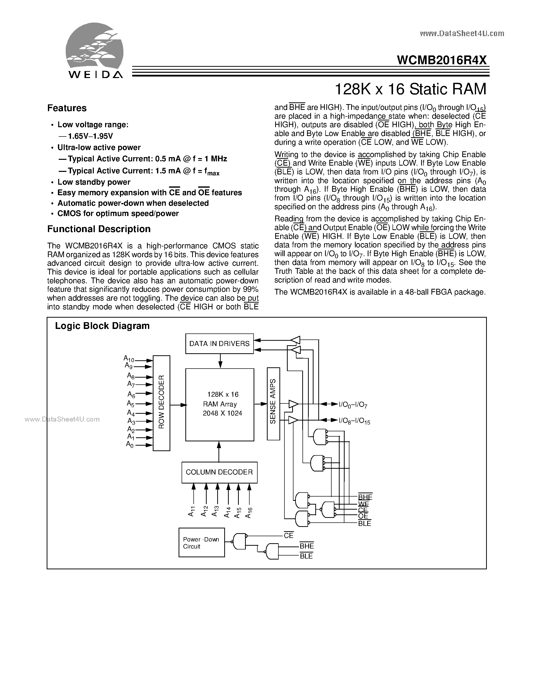 Datasheet WCMB2016R4X - 128K x 16 Static RAM page 1