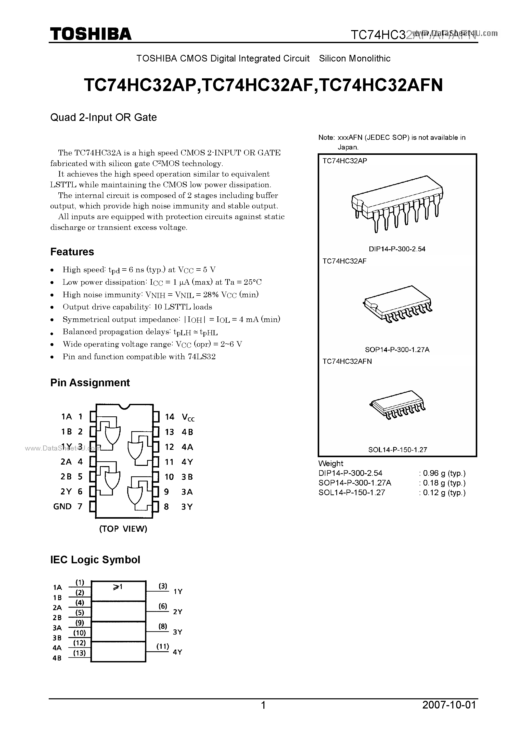 Даташит 74HC32AP - Search -----> TC74HC32AP страница 1