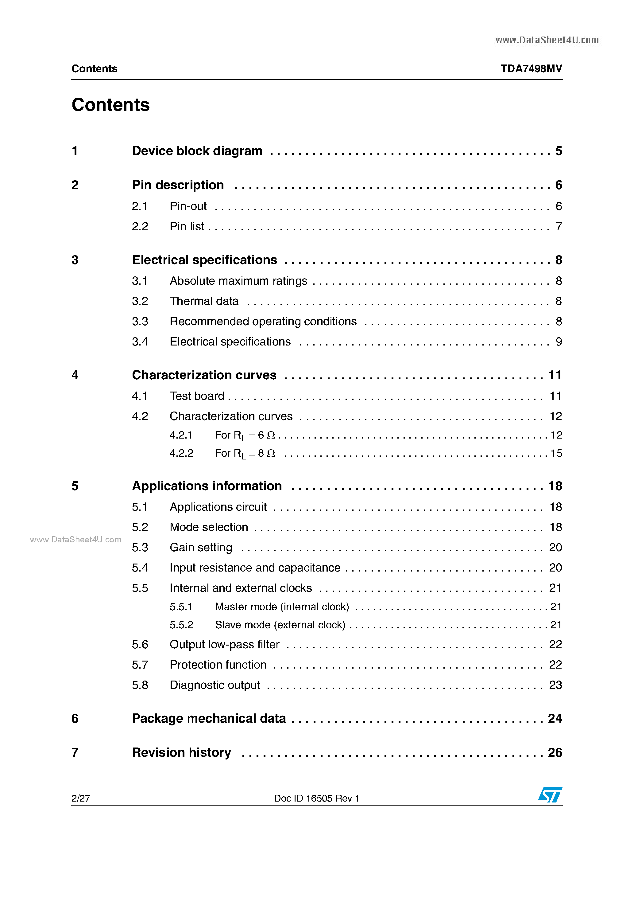 Datasheet TDA7498MV - Class-D Audio Power Amplifiers page 2