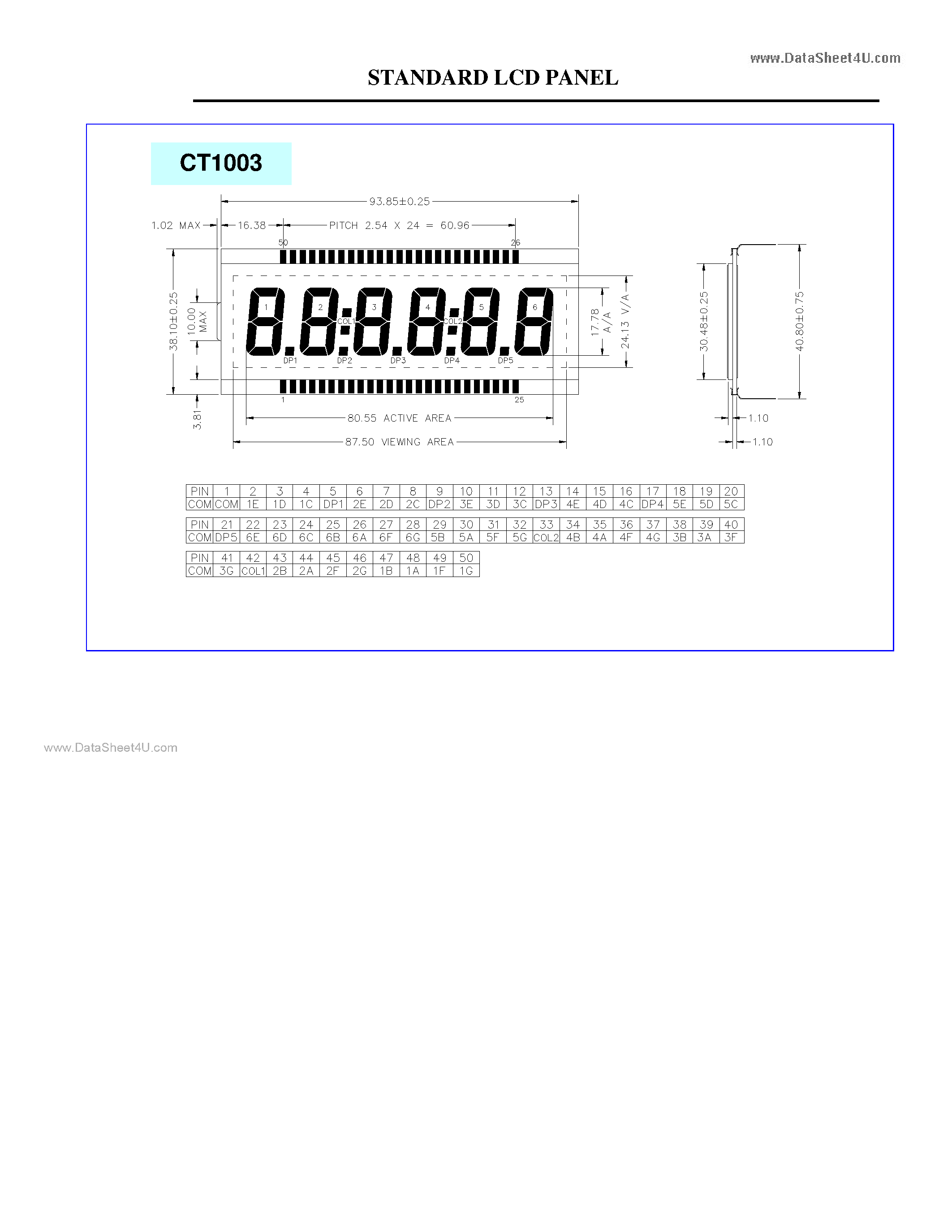 Даташит CT1003 - STANDARD LCD PANEL страница 1