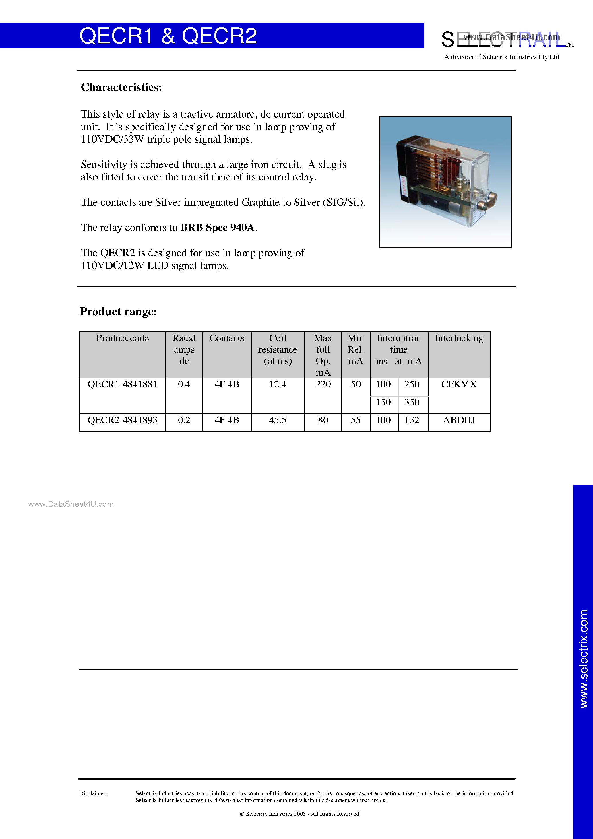Datasheet QECR1 - (QECR1 / QECR2) Relay page 1