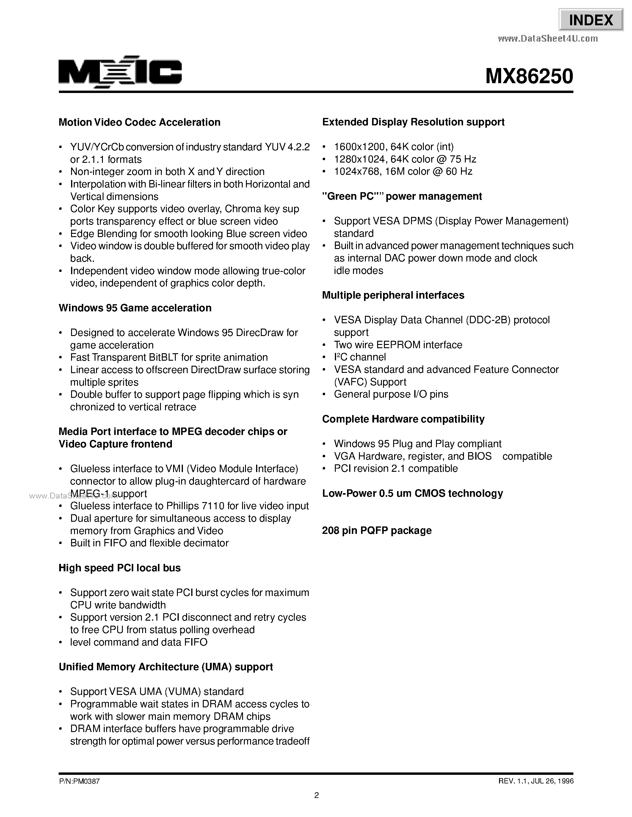 Даташит на микросхему MX86250 страница 2 Даташит MX86250 - THE ADVANCED 64-BIT WINDOWS-95 AND DIRECTDRAW ACCELERATOR страница 2