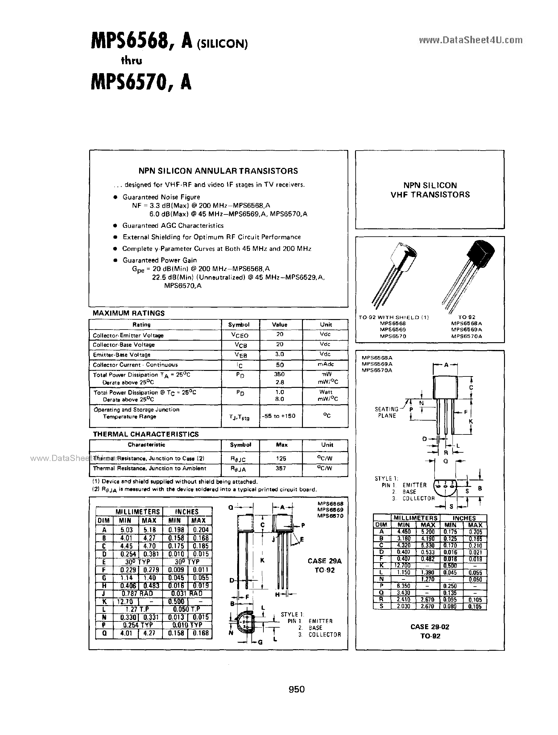 Datasheet MPS6568 page 1 Datasheet MPS6568 - (MPS6568 - MPS6570) Transistors page 1