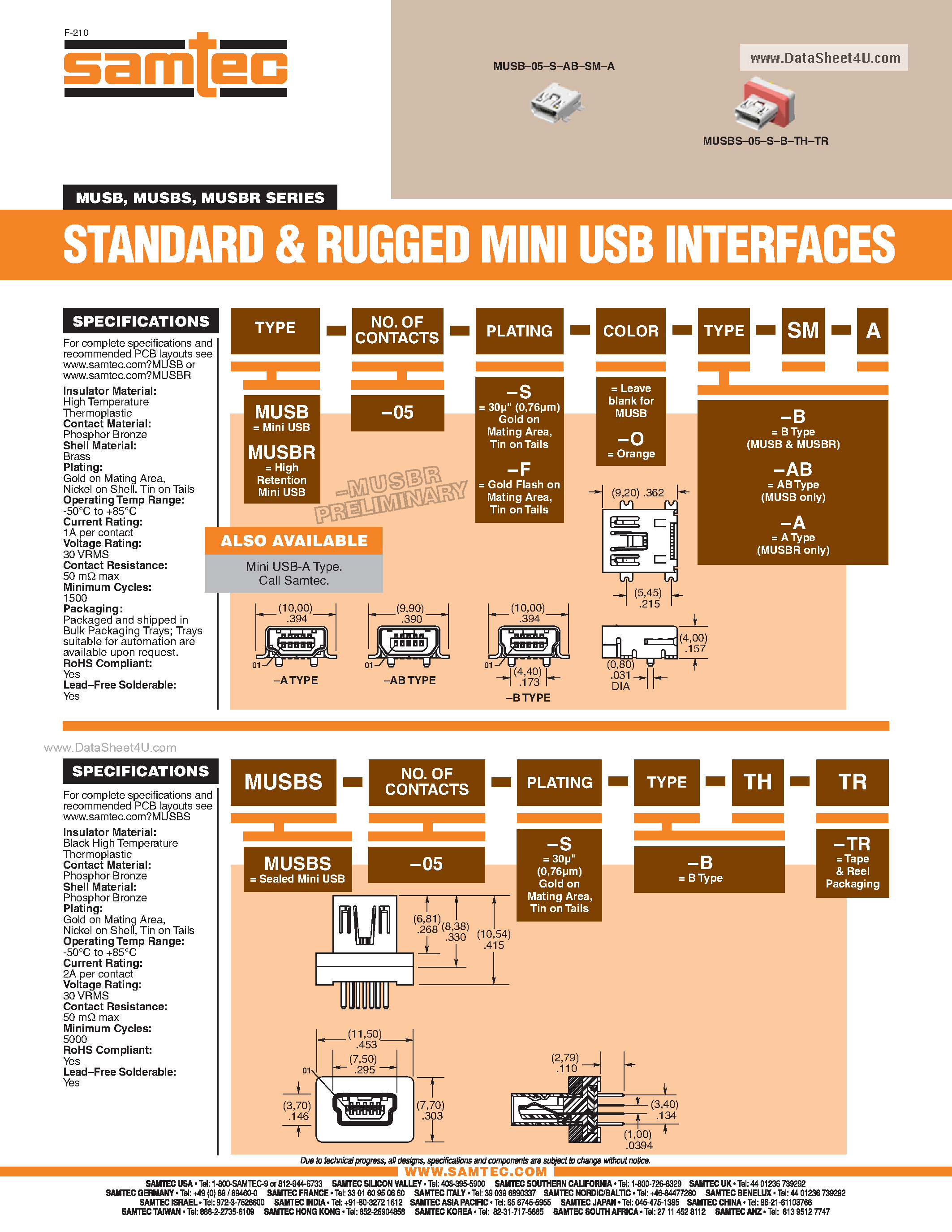 Даташит на микросхему MUSB-05-F-xxxx-A страница 1 Даташит MUSB-05-F-xxxx-A - STANDARD & RUGGED MINI USB INTERFACES страница 1