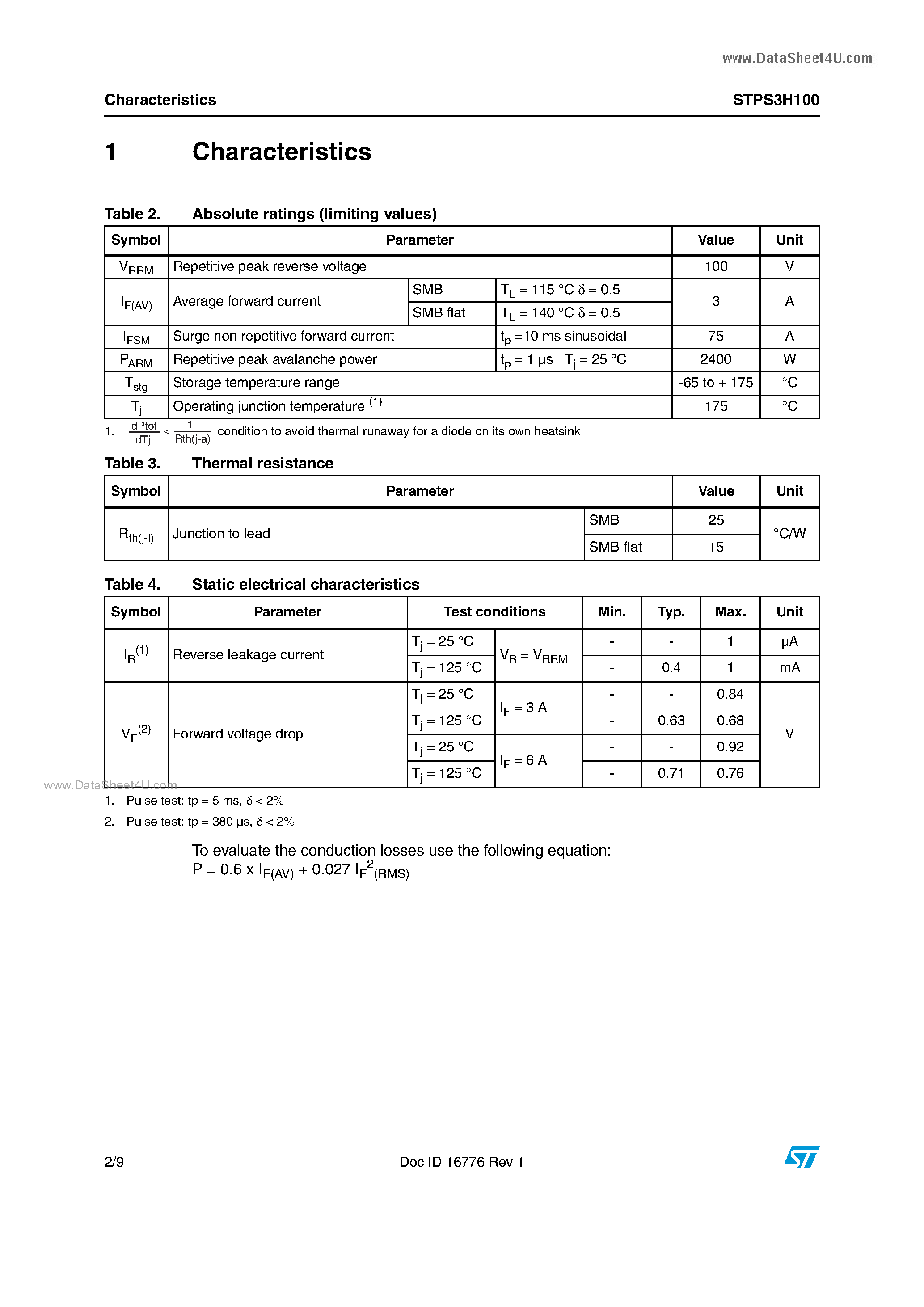 Datasheet STPS3H100 - Power Schottky rectifier page 2