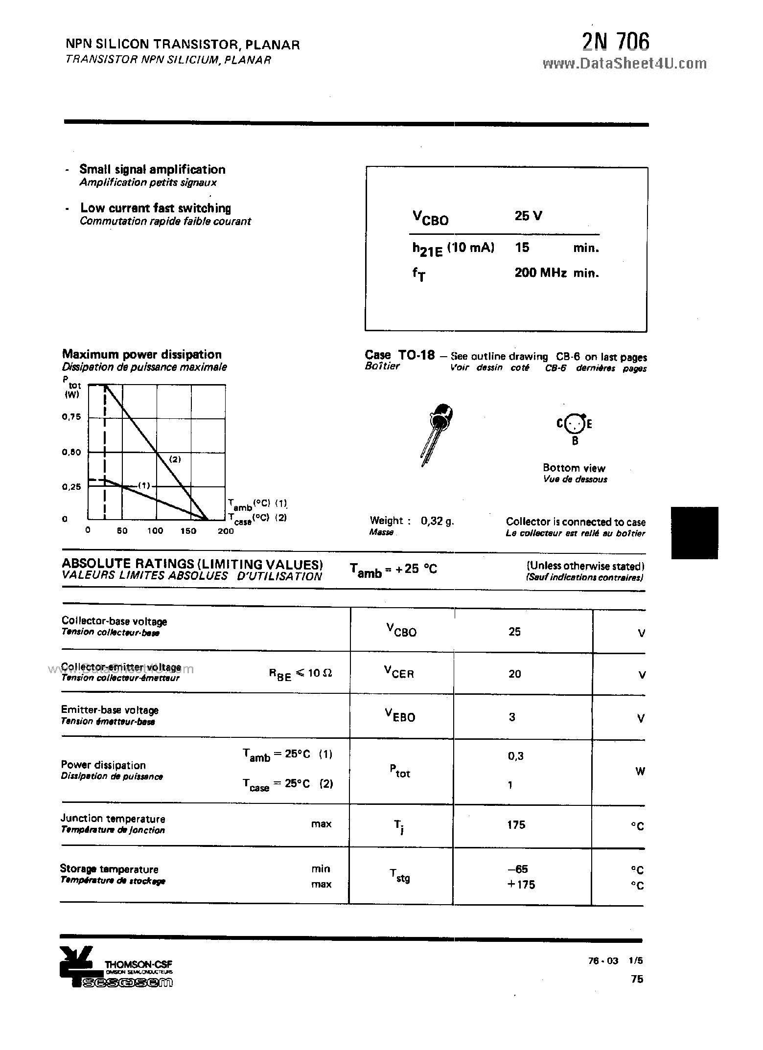 Даташит 2N706 - Signal Transistors and Field Effect страница 1