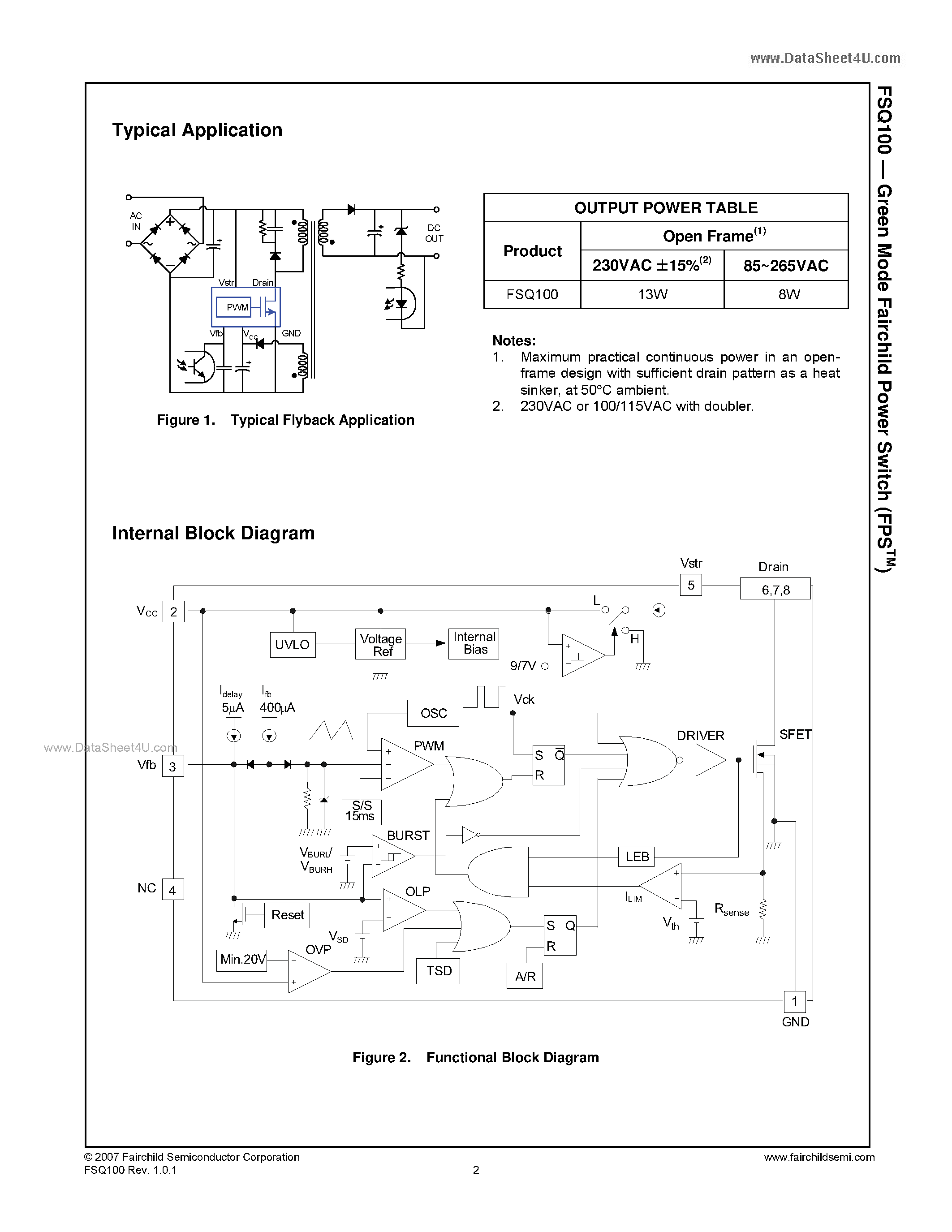 Даташит на микросхему FSQ100 страница 2 Даташит FSQ100 - Green Mode Fairchild Power Switch страница 2