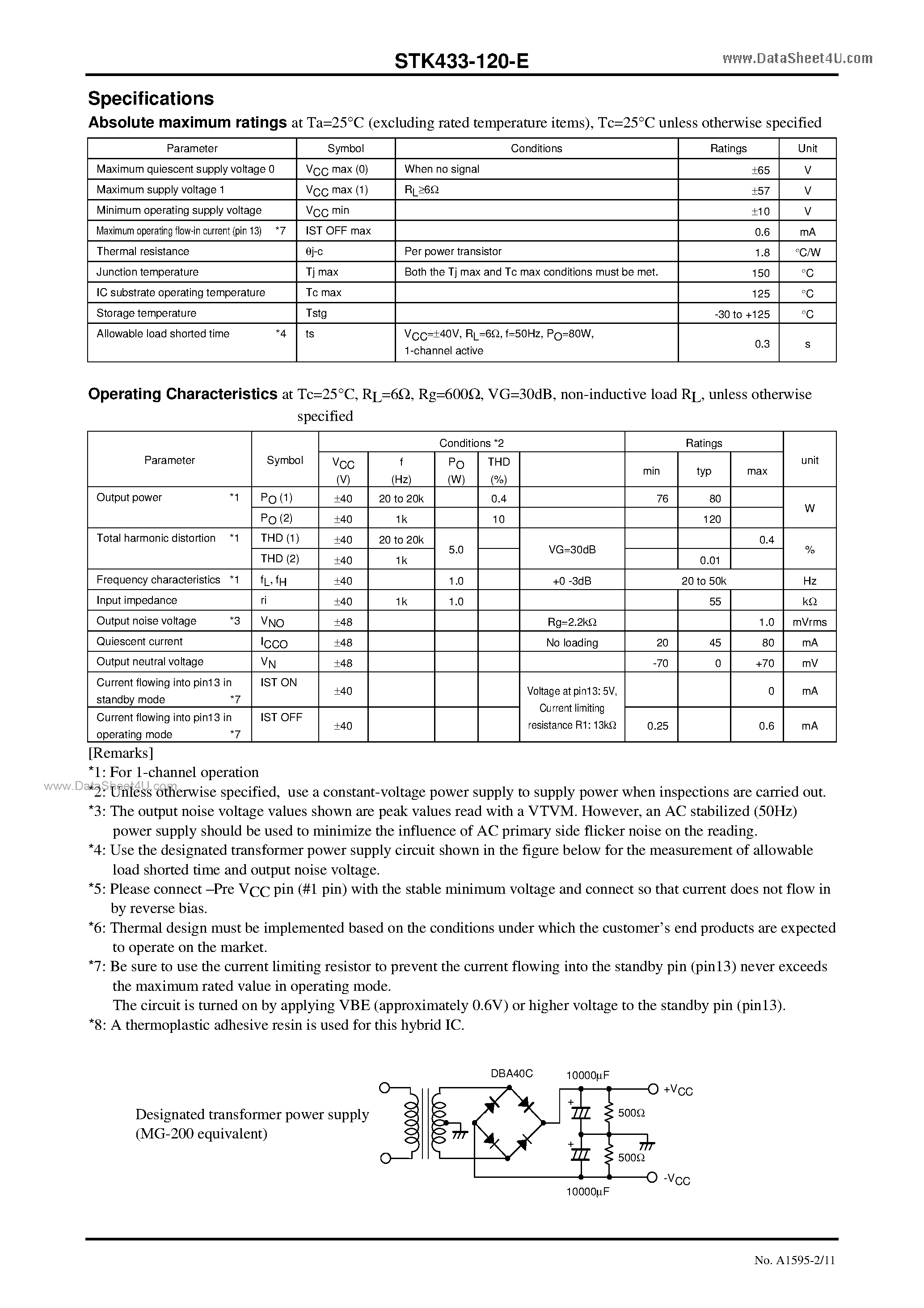 Даташит на микросхему STK433-120-E страница 2 Даташит STK433-120-E - 2-channel class AB audio power IC страница 2