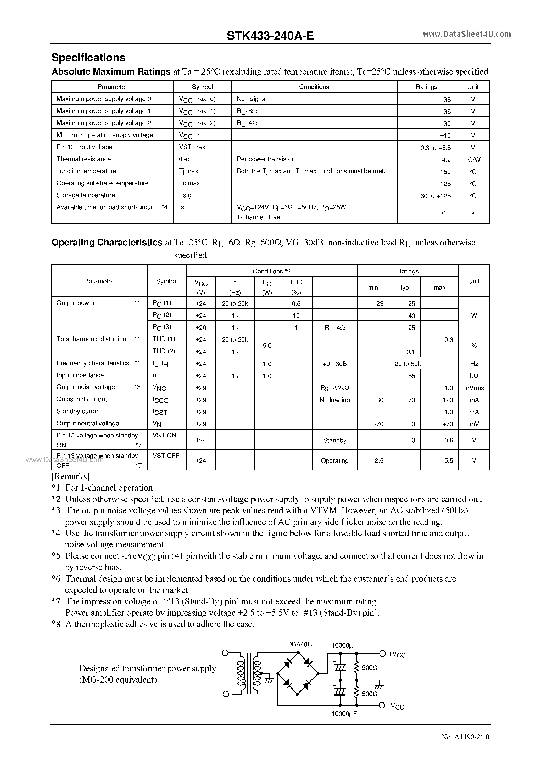 Даташит на микросхему STK433-240A-E страница 2 Даташит STK433-240A-E - 3-channel class AB audio power IC страница 2