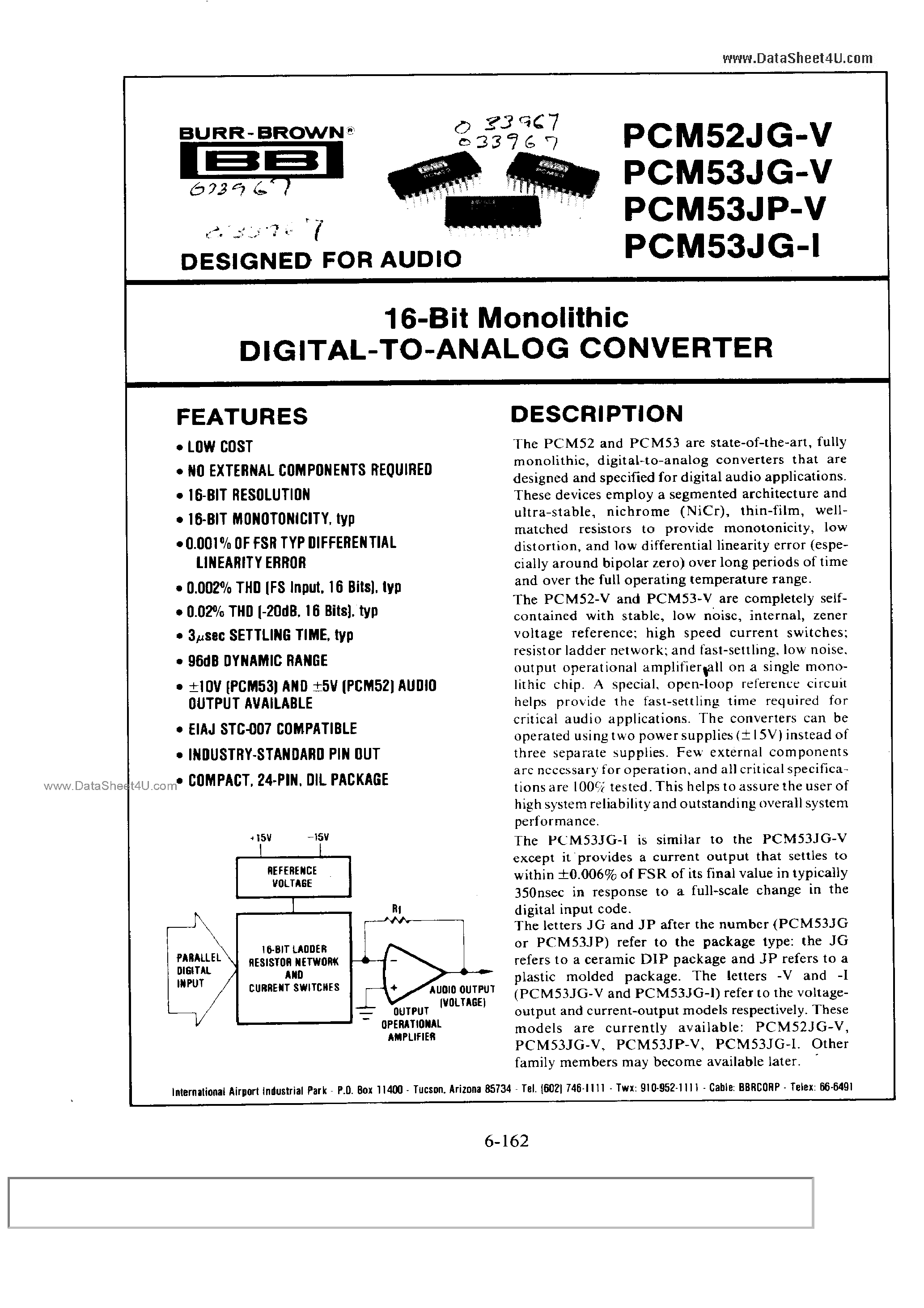 Даташит PCM52JG-V - (PCM5xJx-x) 16-Bit Monolithic D/A Converter страница 1