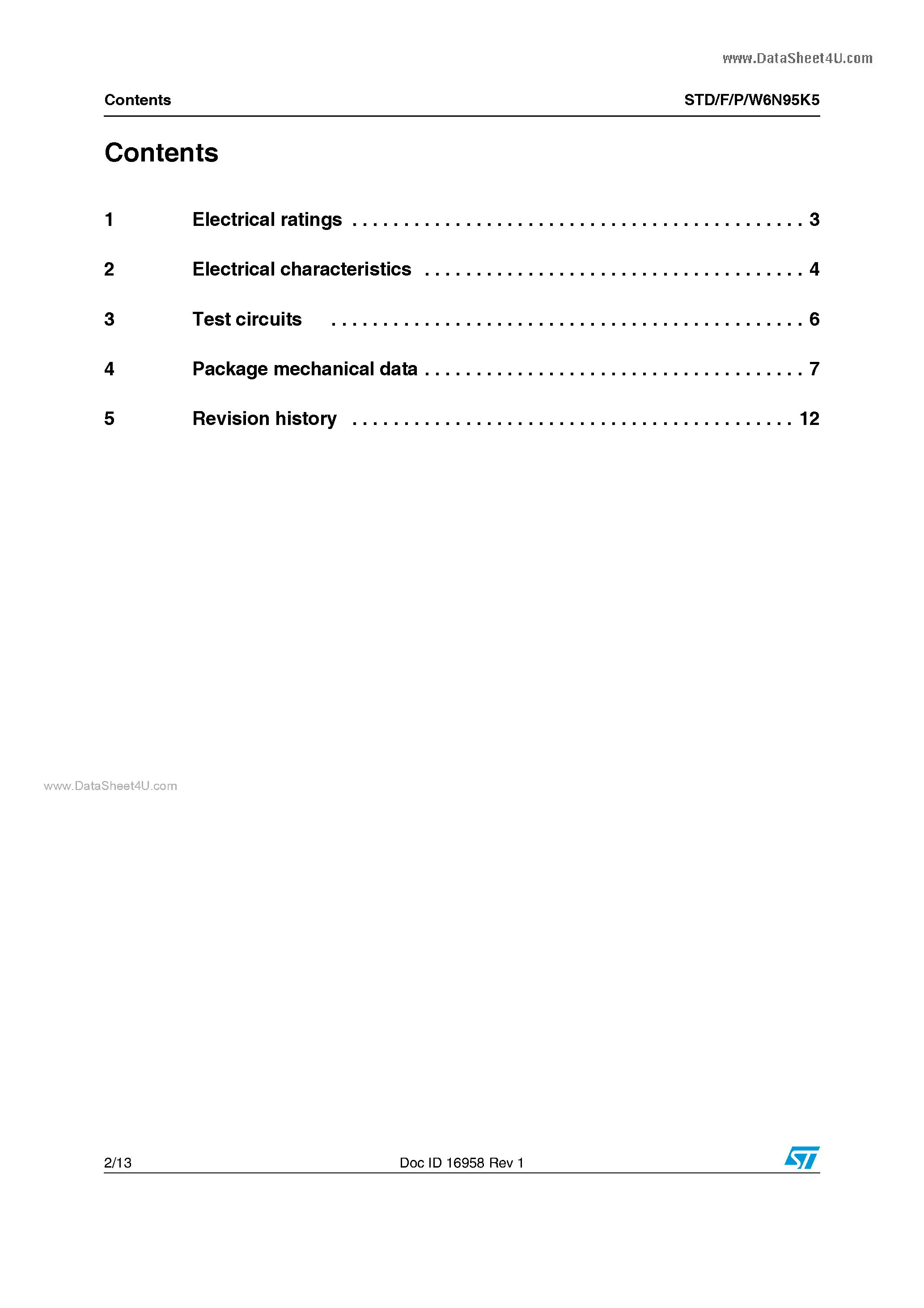 Datasheet STD6N95K5 - Power MOSFETs page 2