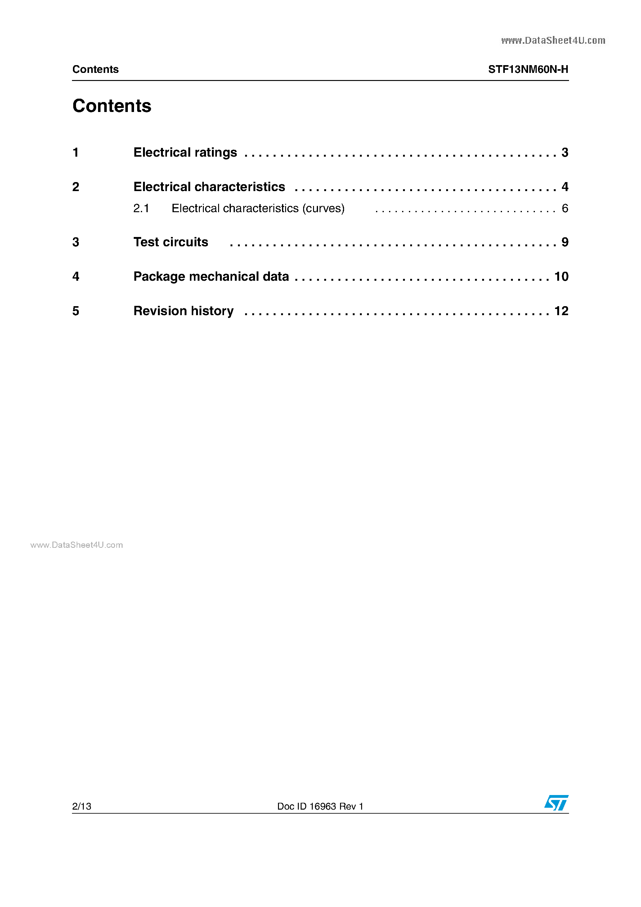 Datasheet STF13NM60N-H - N-channel MOSFET page 2