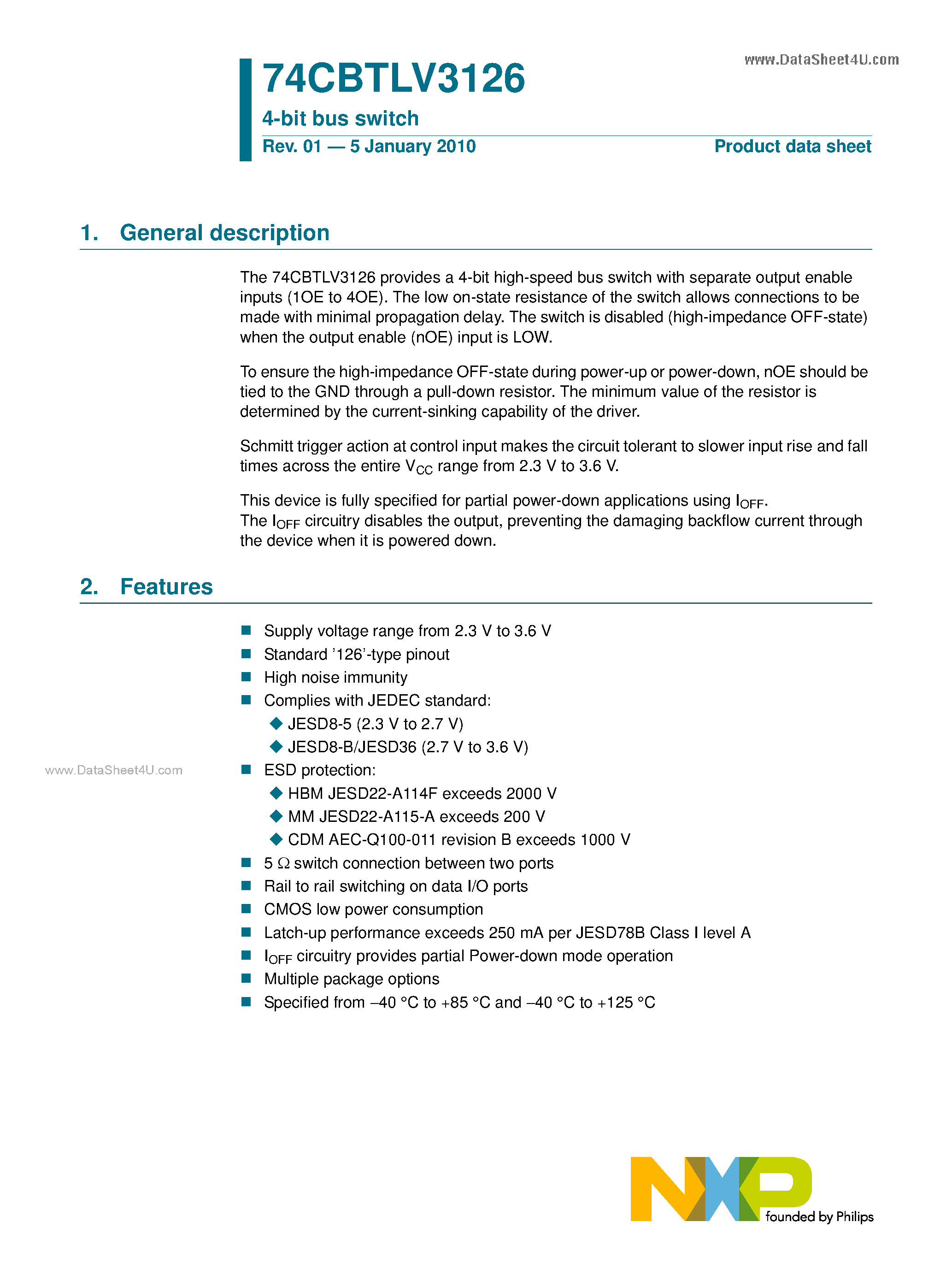 Datasheet 74CBTLV3126 - 4-bit Bus Switch page 1