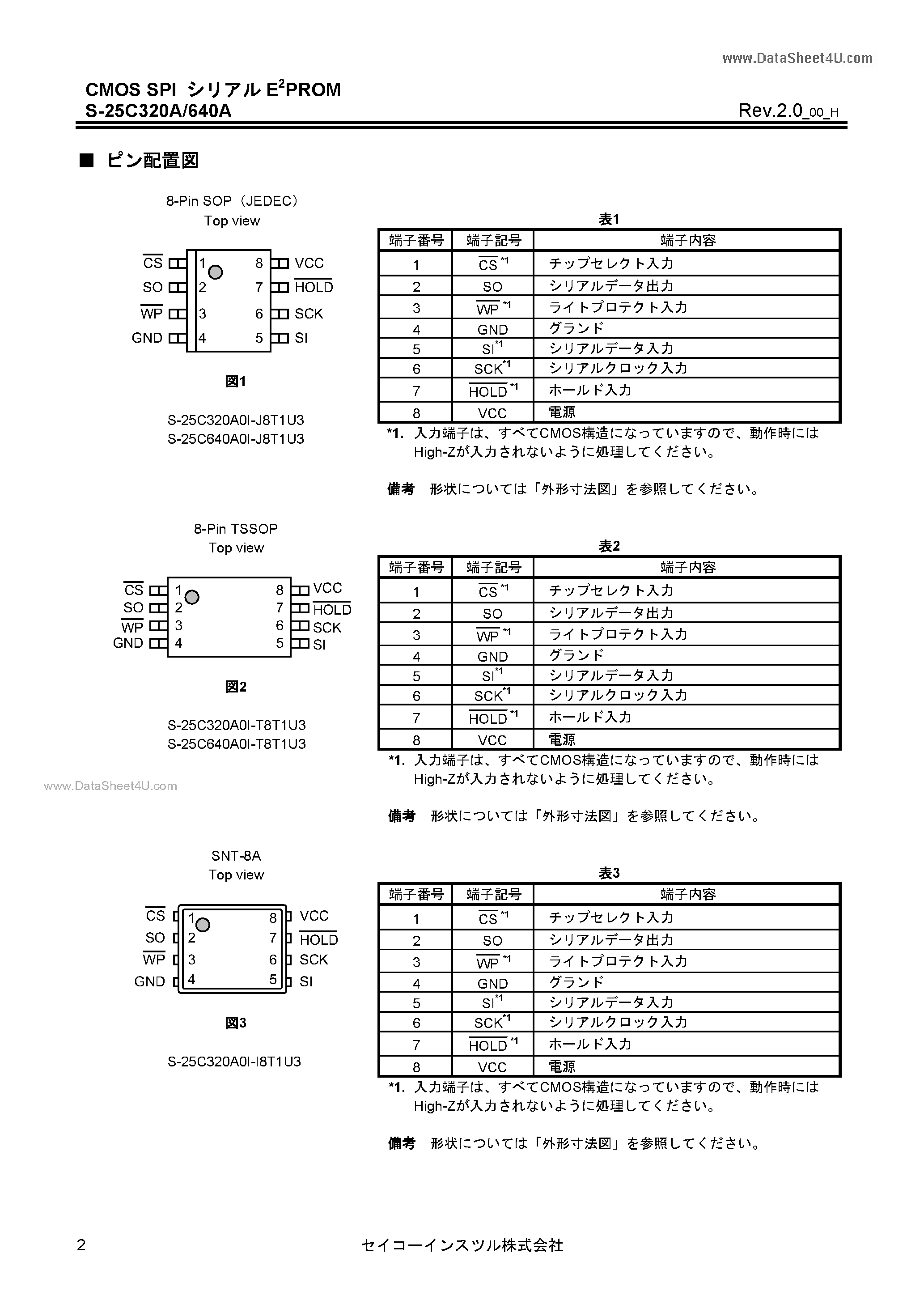 Datasheet S-25C320A - (S-25C320A / S-25C640A) page 2