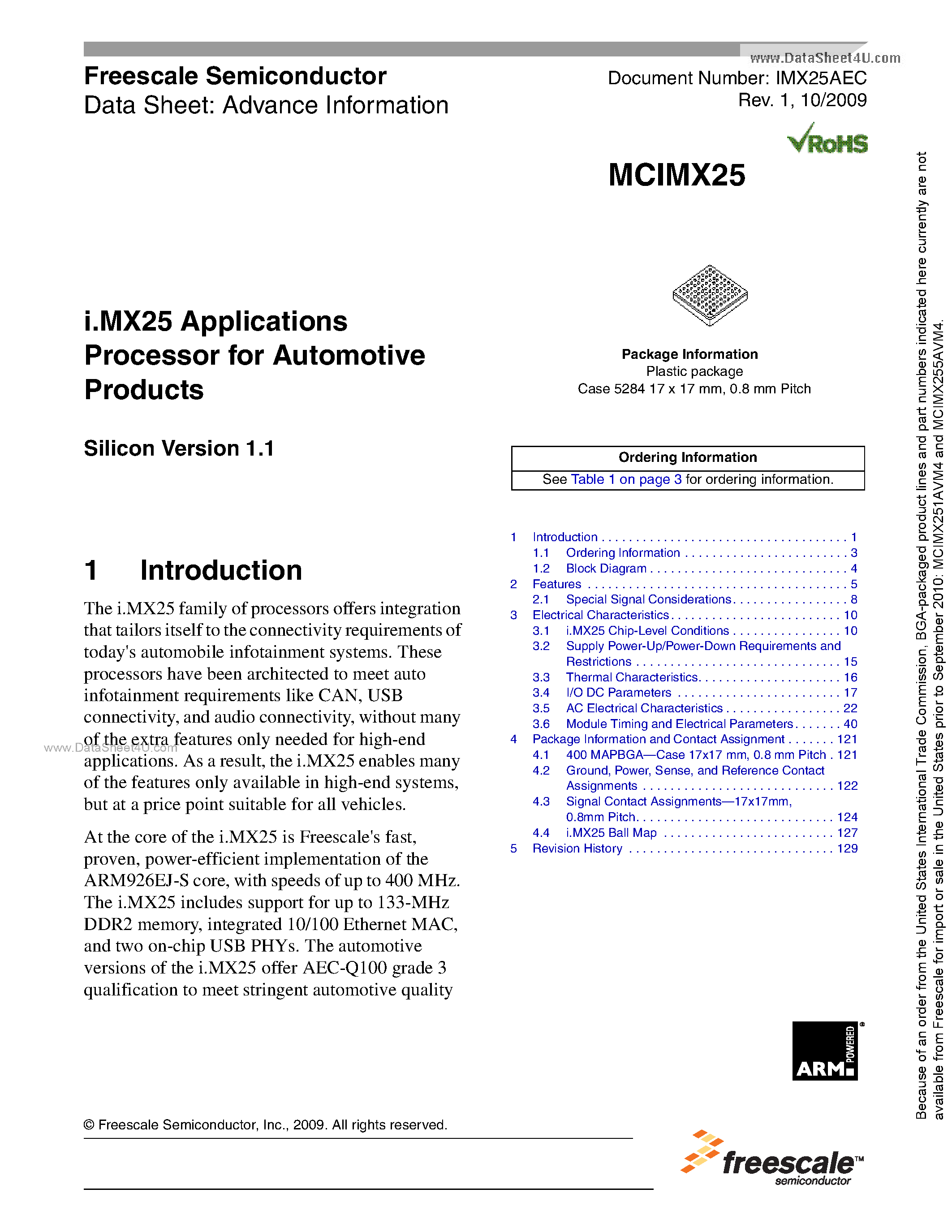 Datasheet MCIMX25 page 1 Datasheet MCIMX25 - i.MX25 Applications Processor page 1