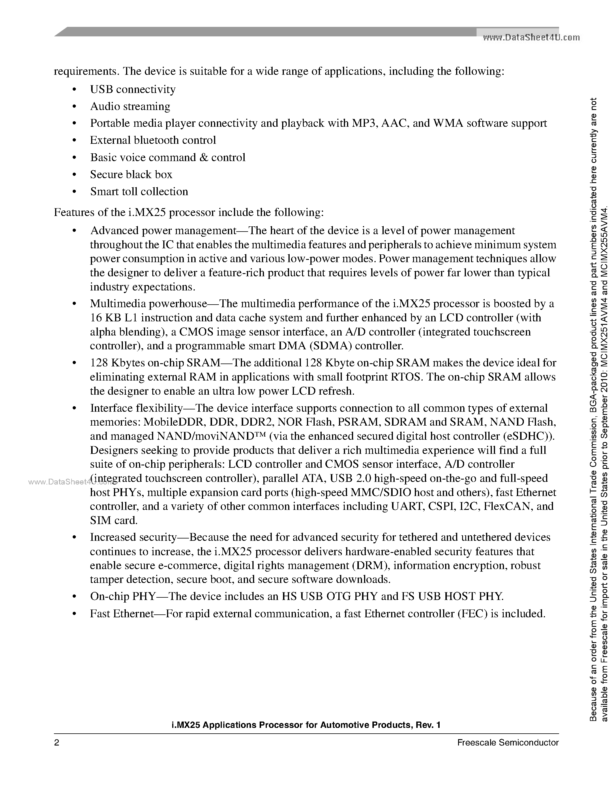 Datasheet MCIMX25 page 2 Datasheet MCIMX25 - i.MX25 Applications Processor page 2