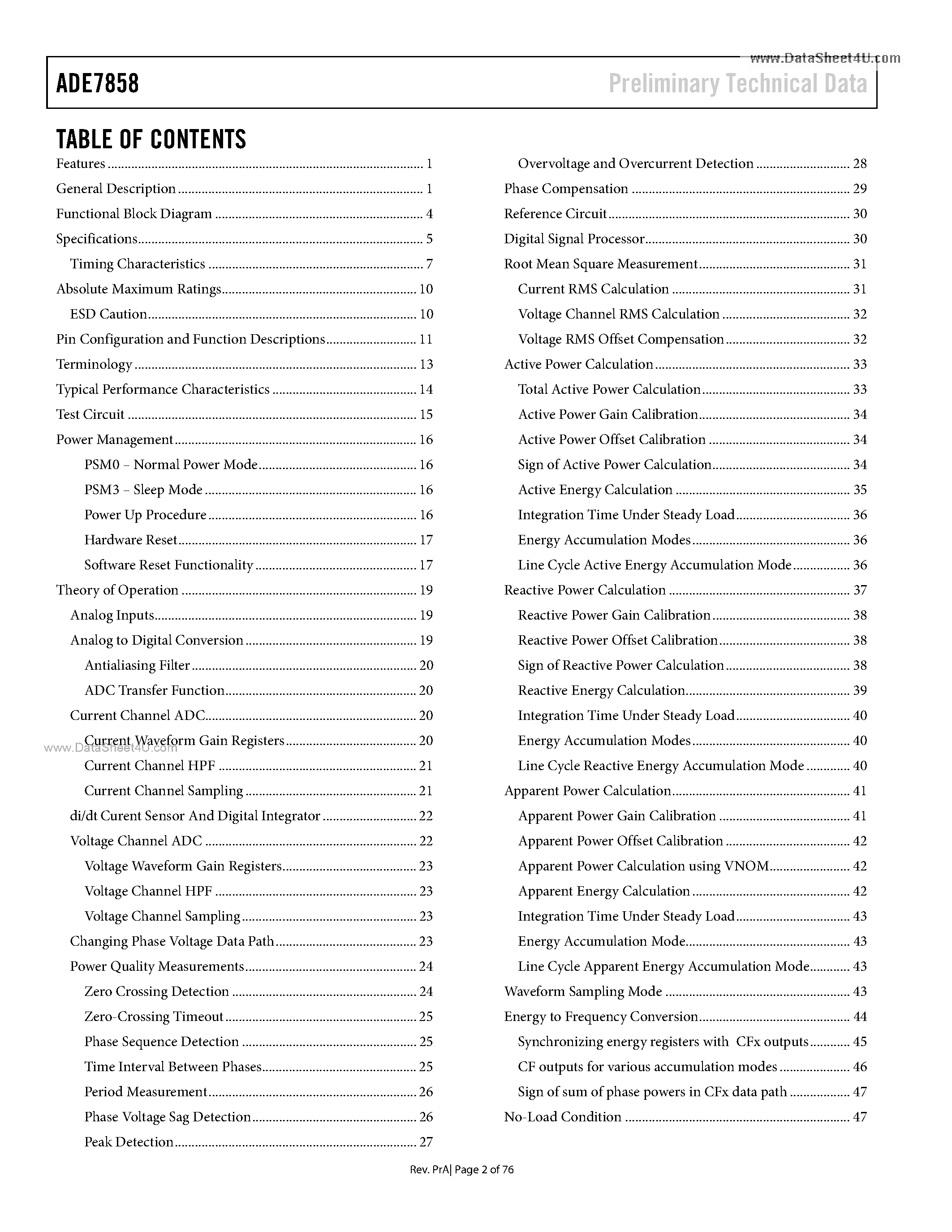 Даташит ADE7858 - Poly Phase Multifunction Energy Metering IC страница 2