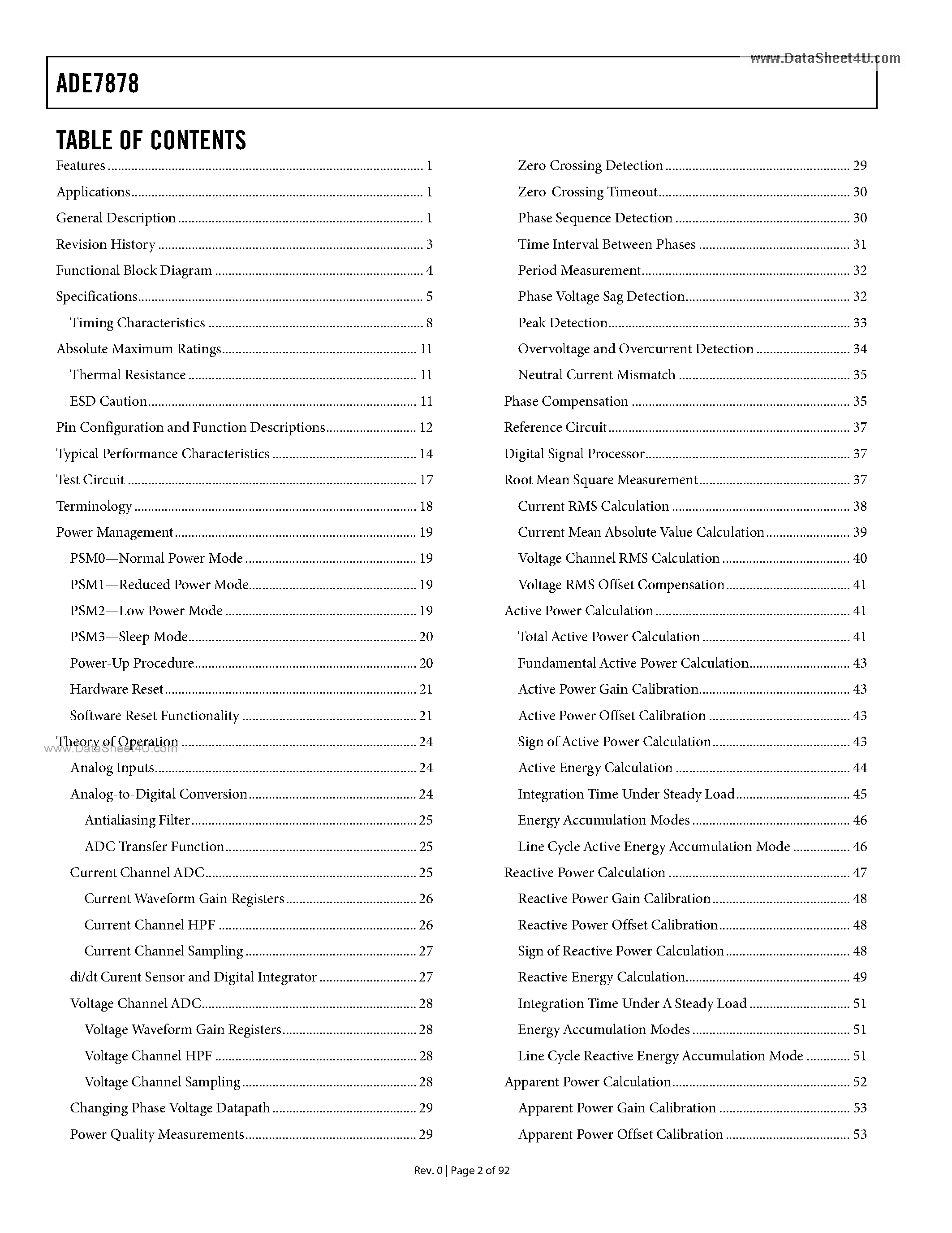 Даташит на микросхему ADE7878 страница 2 Даташит ADE7878 - POLY PHASE MULTIFUNCTION ENERGY METERING IC страница 2
