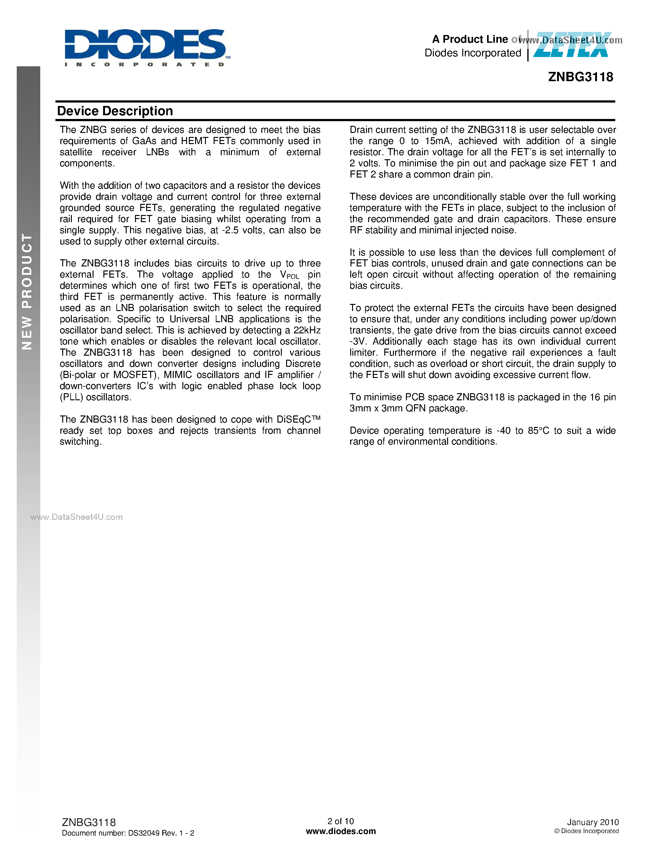 Datasheet ZNBG3118 - A Flexible Bias And Control Solution page 2