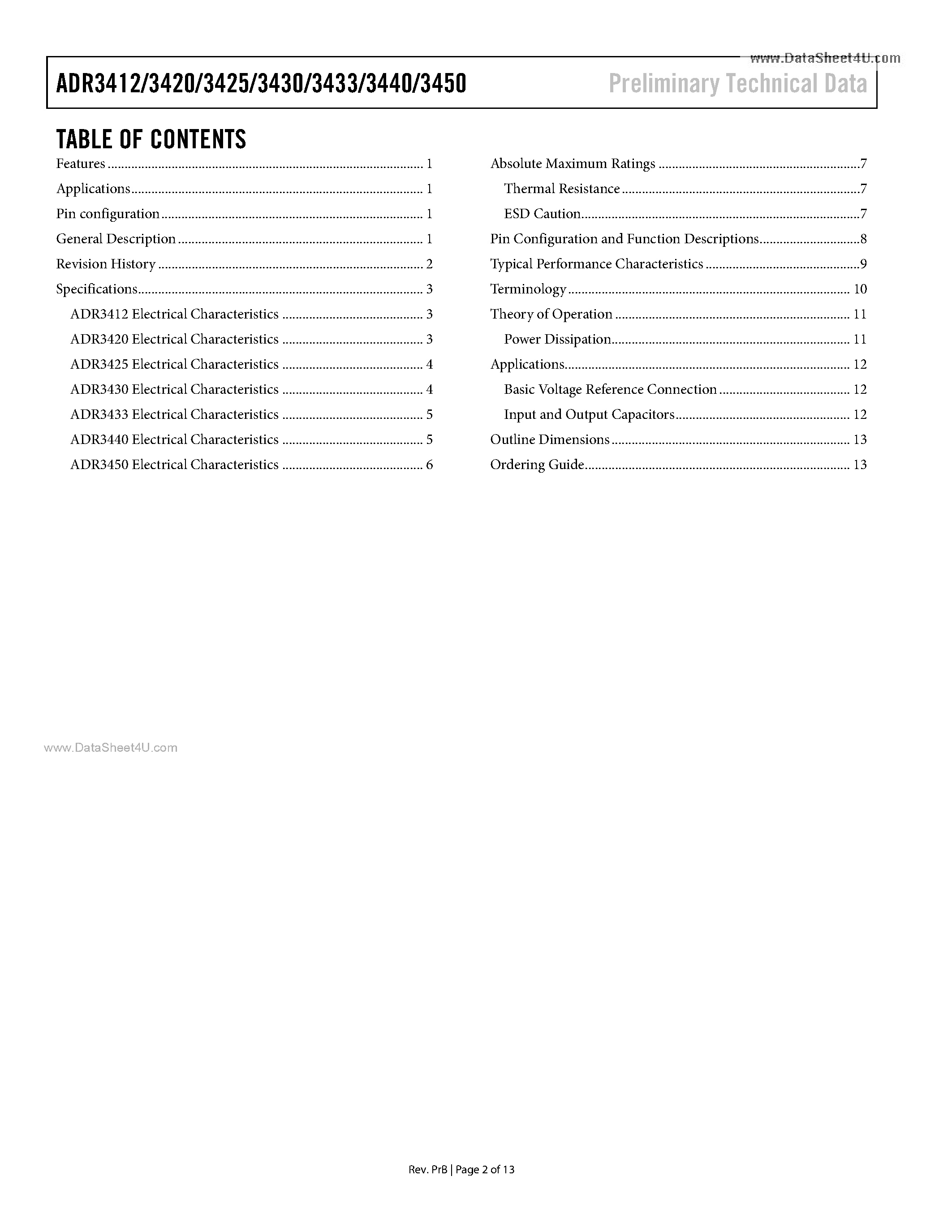 Даташит ADR3412 - (ADR3412 - ADR3450) HIGH-ACCURACY VOLTAGE REFERENCES страница 2