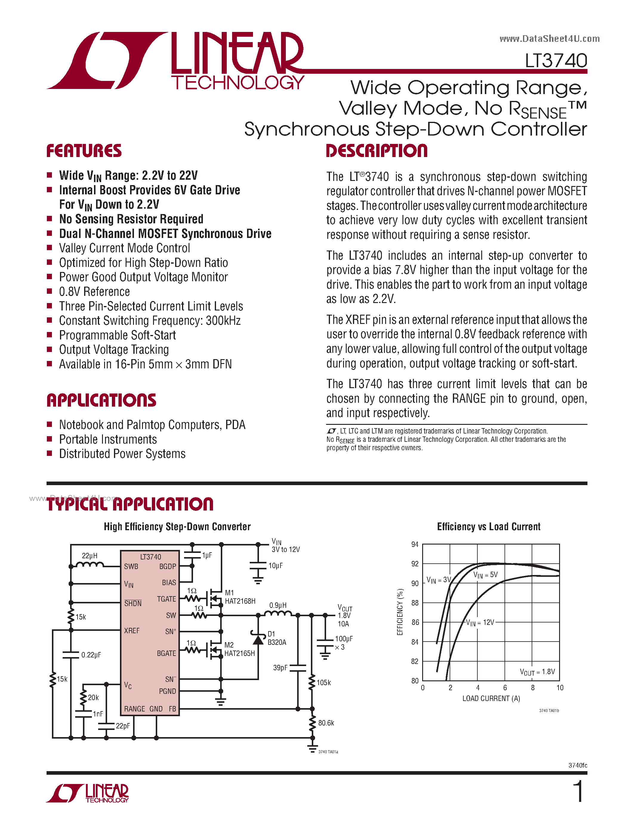 Datasheet LT3740 - Synchronous Step-Down Controller page 1