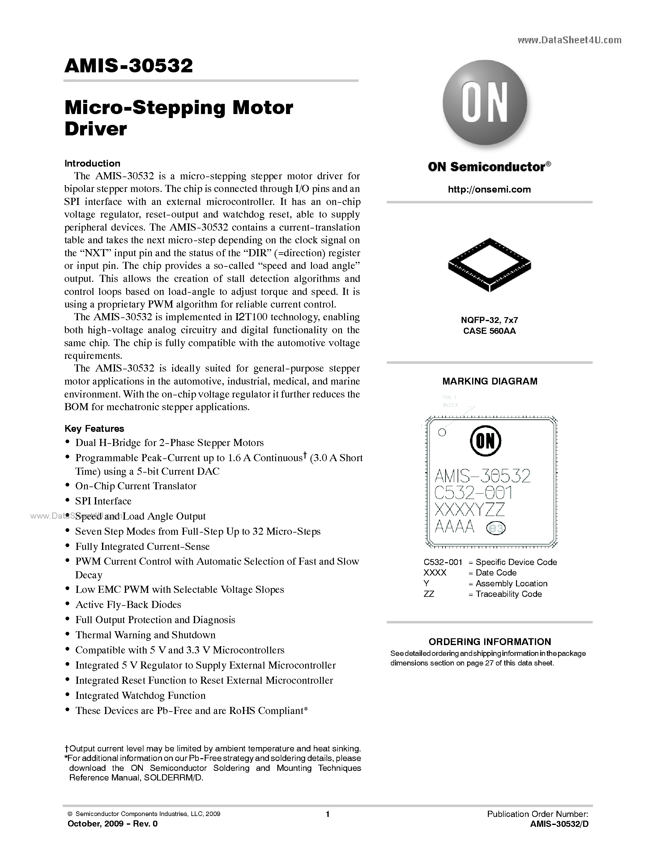Даташит AMIS-30532 - Micro-Stepping Motor Driver страница 1