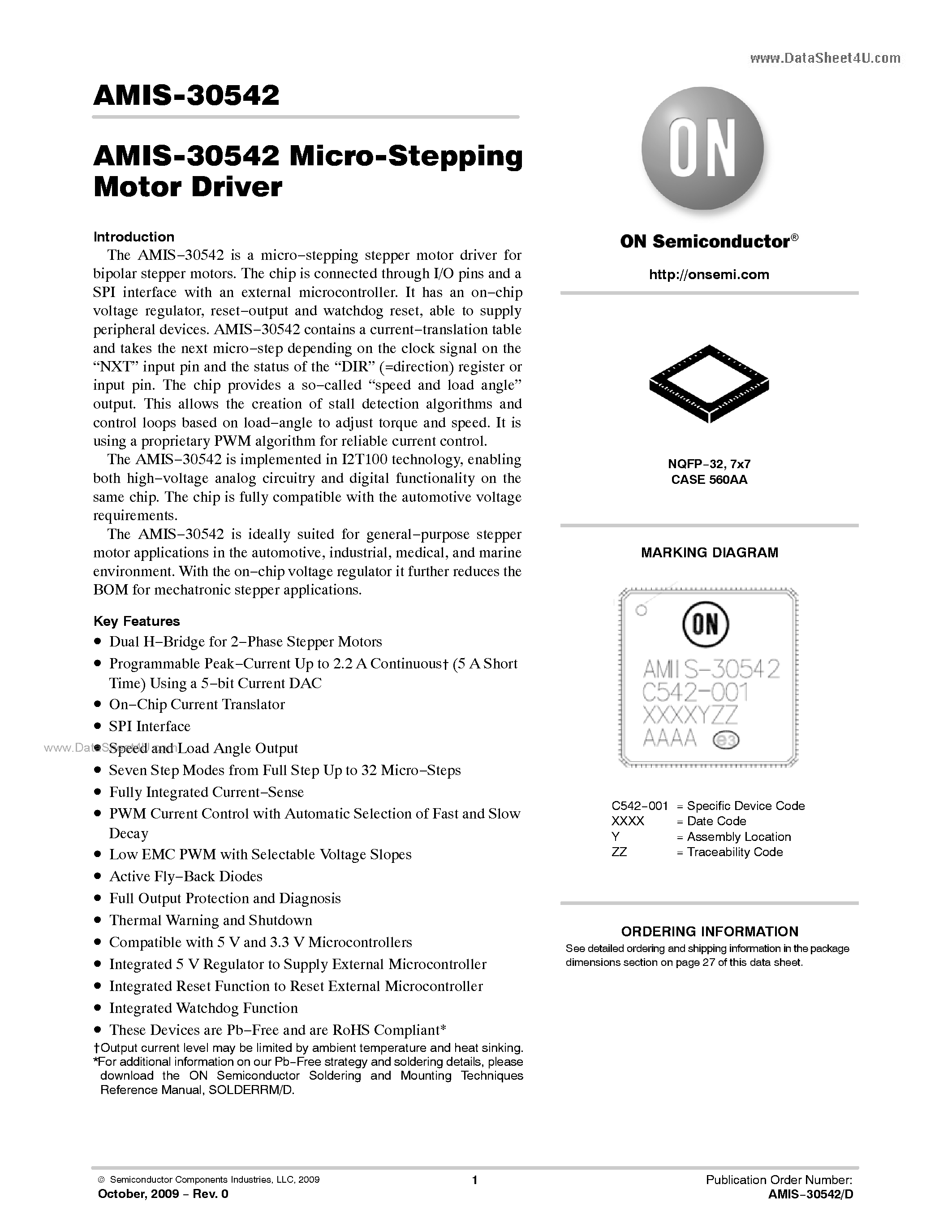 Даташит AMIS-30542 - Micro-Stepping Motor Driver страница 1