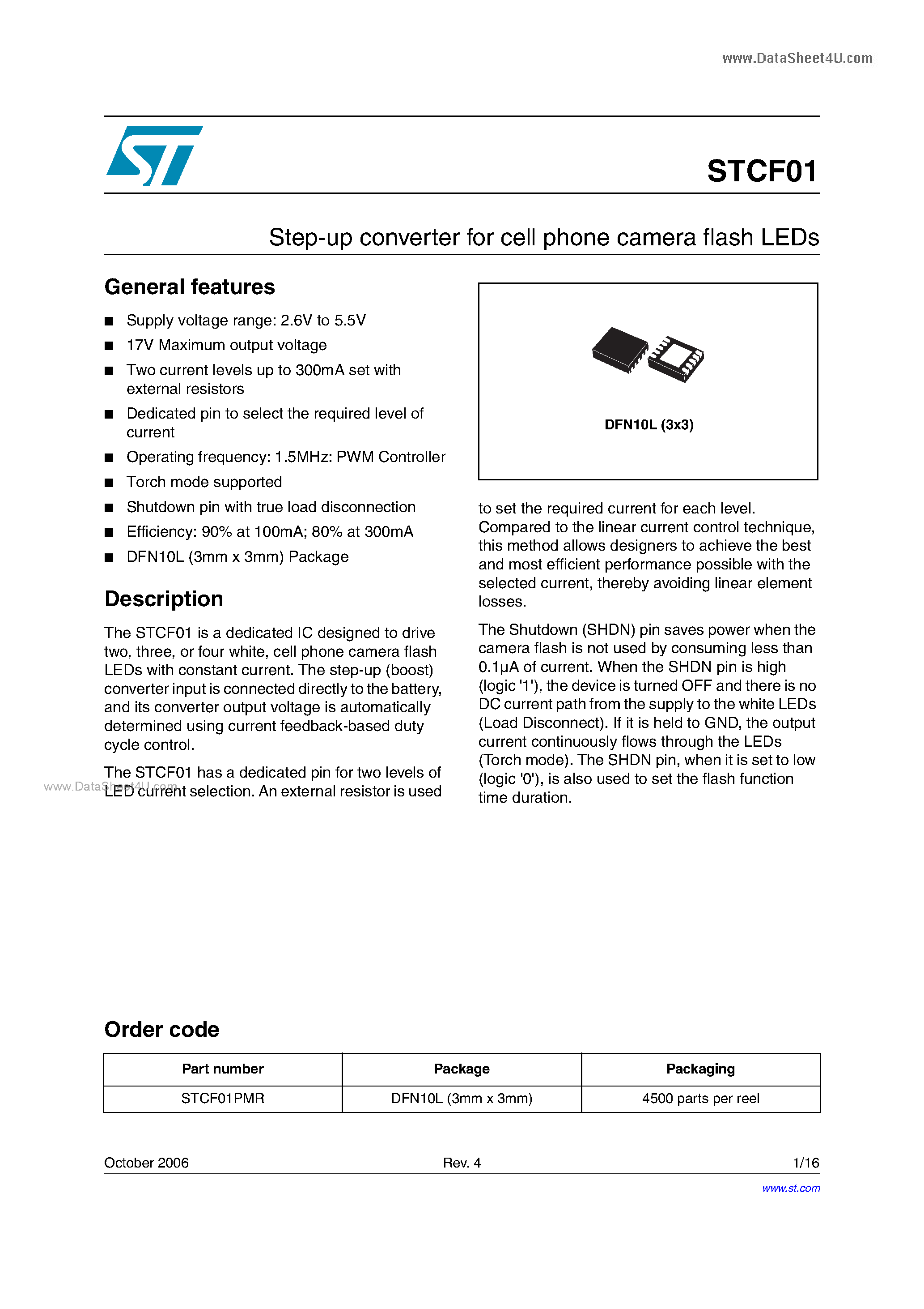Datasheet STCF01 - Step-up converter page 1
