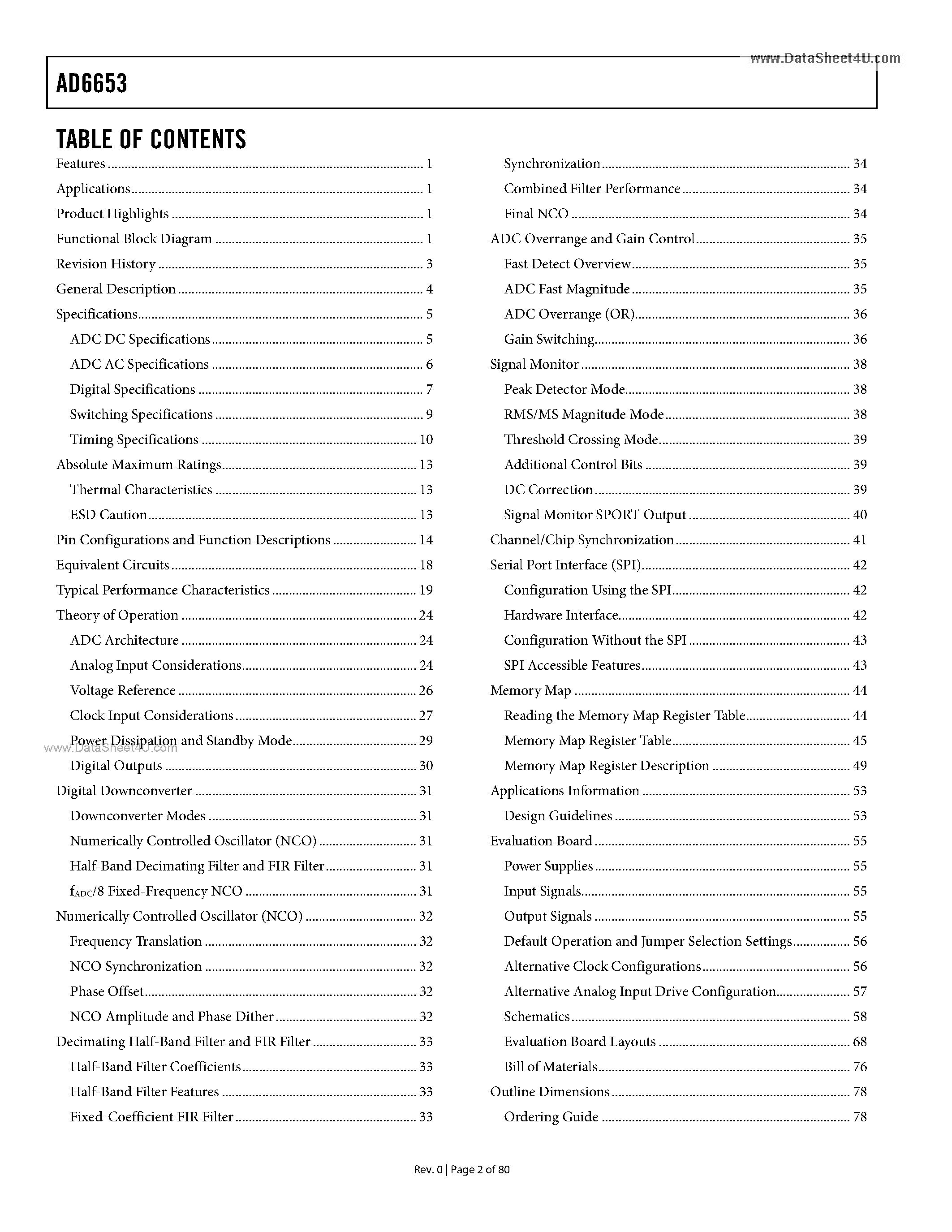 Datasheet AD6653 page 2 Datasheet AD6653 - IF Diversity Receiver page 2