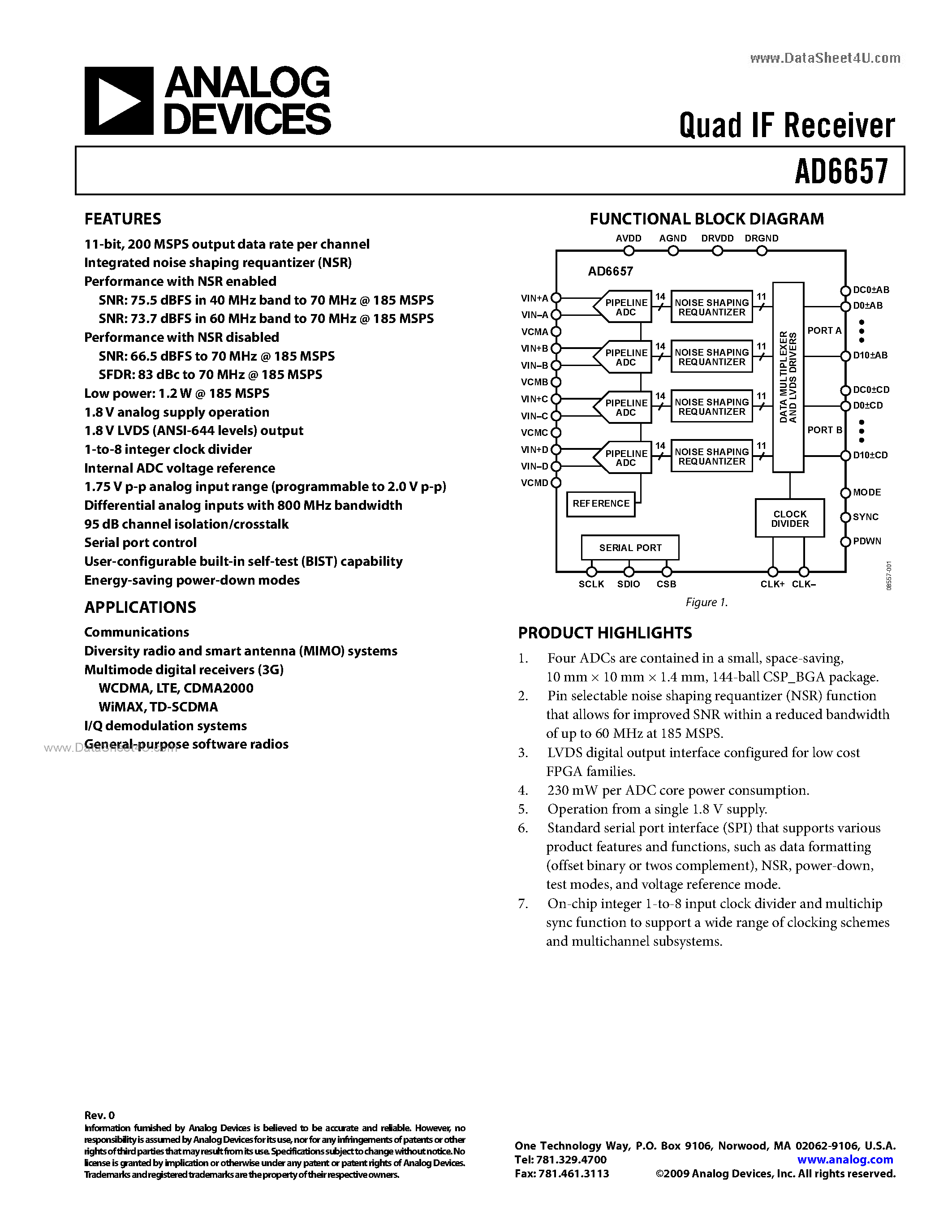 Datasheet AD6657 - Quad IF Receiver page 1