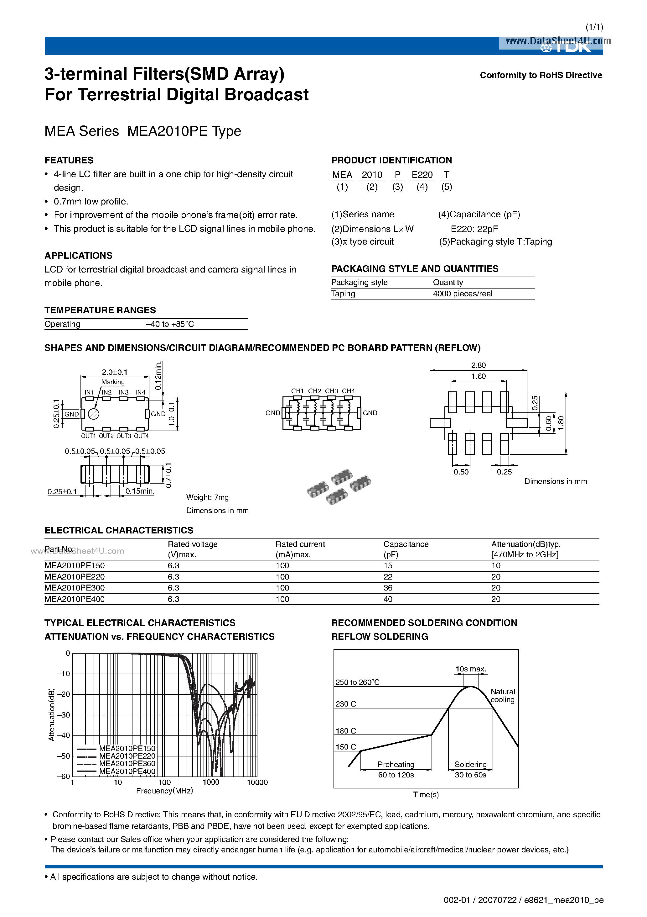 Datasheet MEA2010PE - 3-terminal Filters page 1
